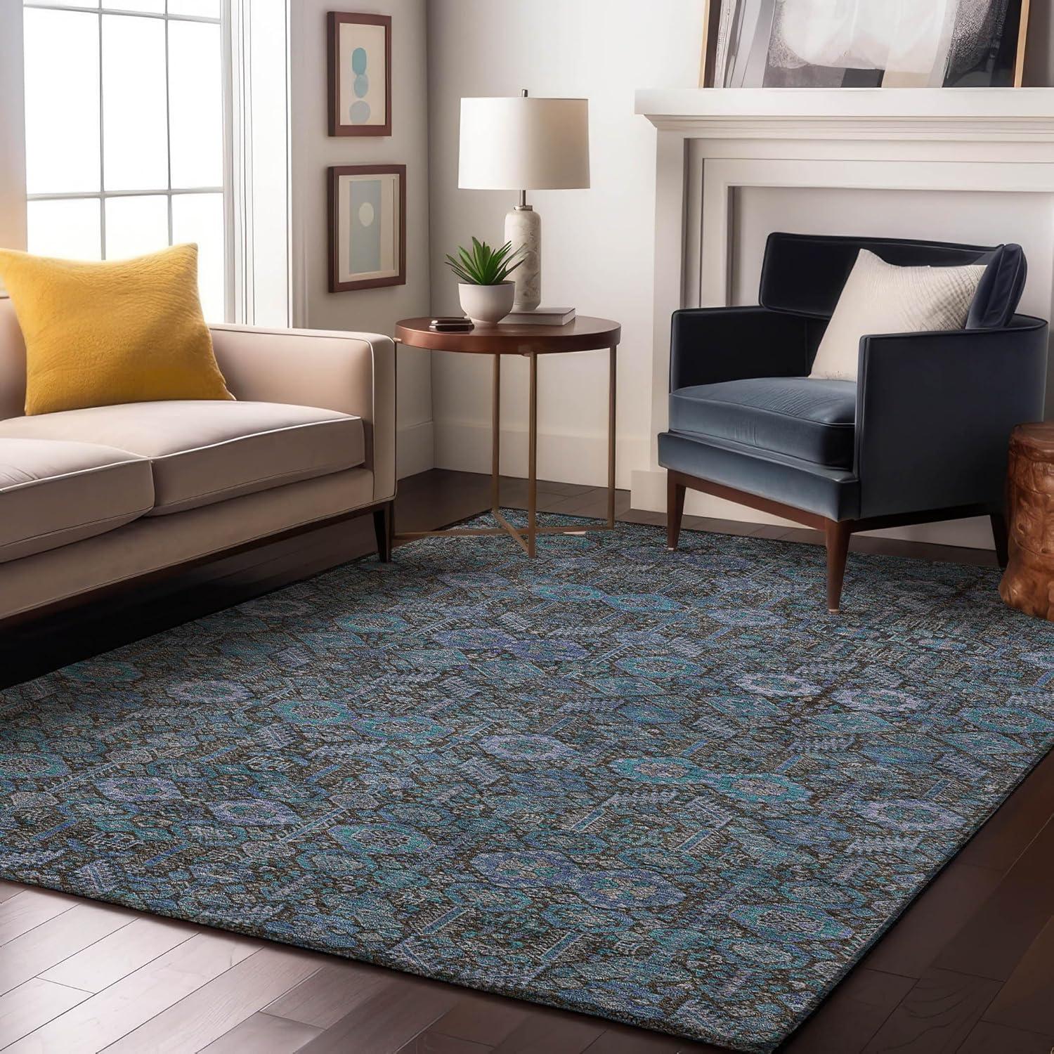 Teal Bohemian Washable Synthetic 8' x 10' Area Rug