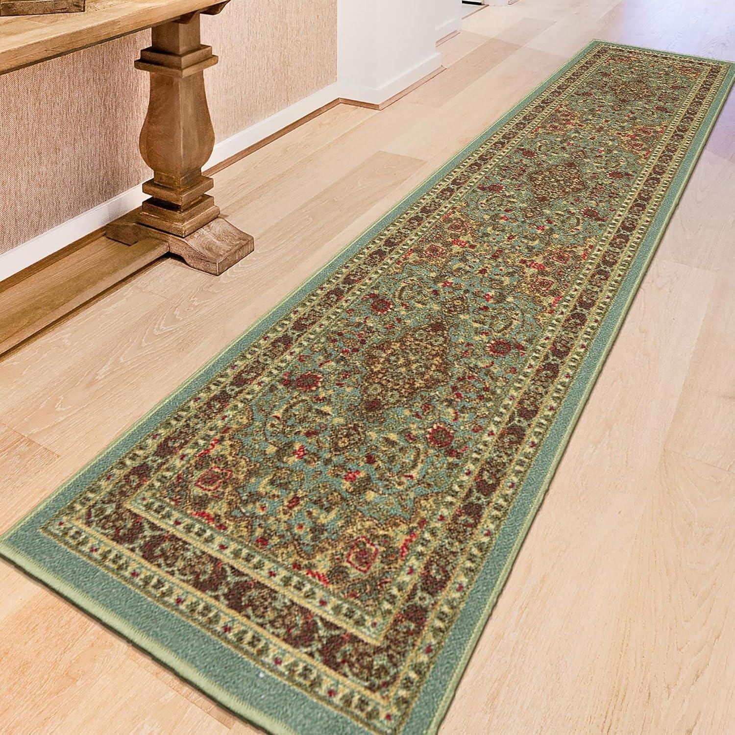 Ottomanson Machine Washable Non-Slip Rubberback Medallion Oriental 2x5 Indoor Runner Rug, 20" x 59", Seafoam Green