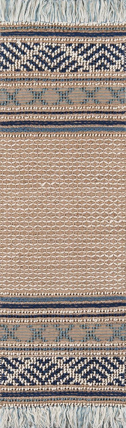 Alberta Geometric Handmade Flatweave Beige/Blue Area Rug