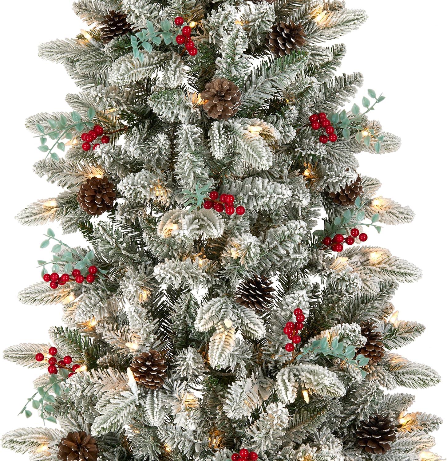 5-Foot White Flocked Pine Half Christmas Tree with Lights