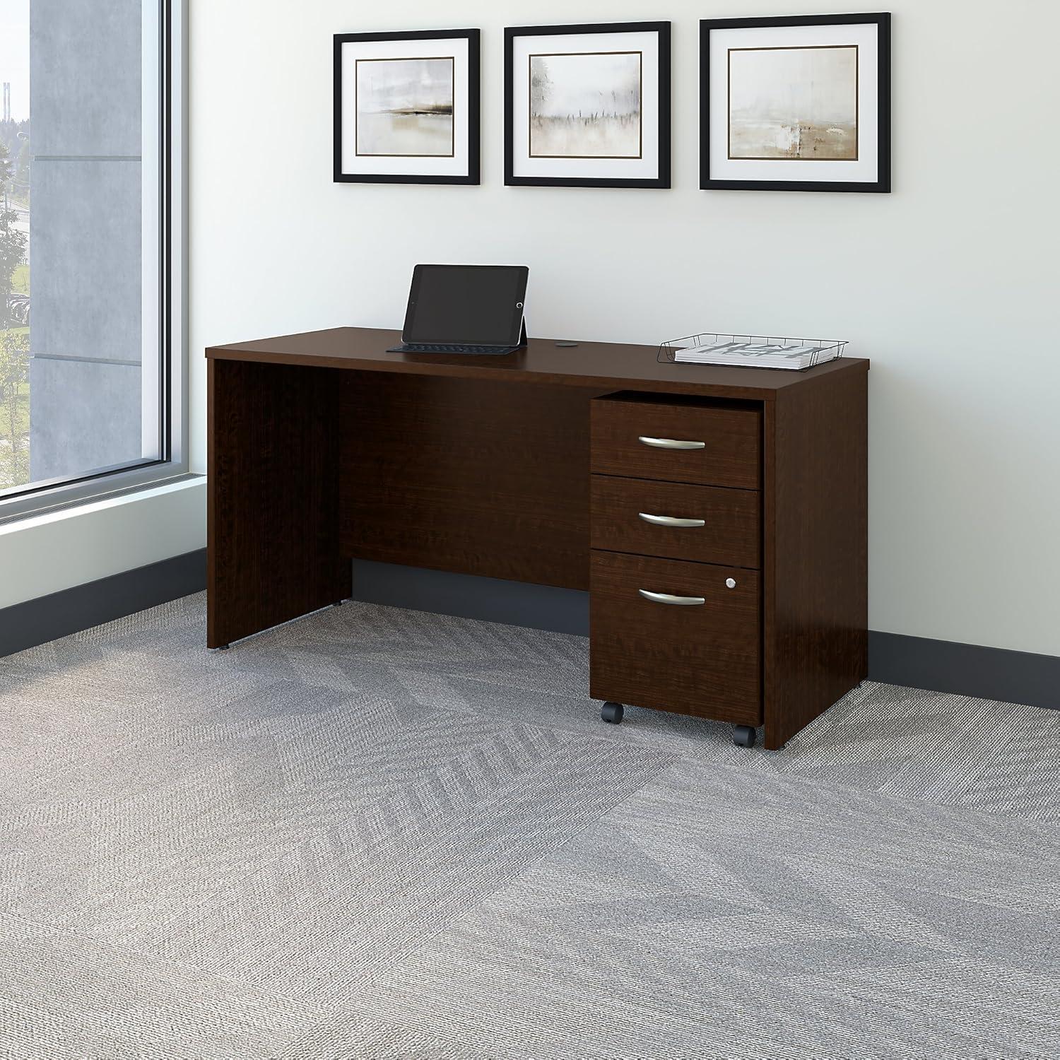 Series C 60W x 24D Office Desk with Drawers in Mocha Cherry - Engineered Wood