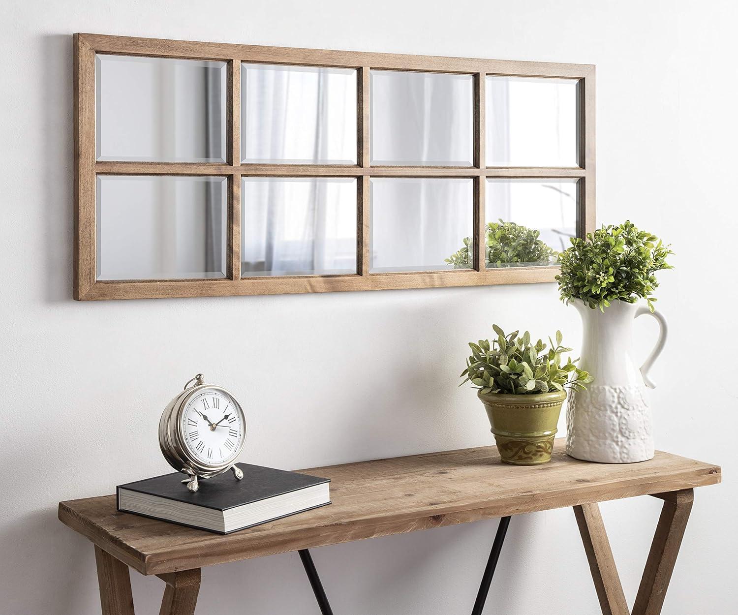 18" x 42" Hogan Windowpane Wall Mirror Natural: Beveled, Rustic Finish, Wood Frame - Kate & Laurel All Things Decor