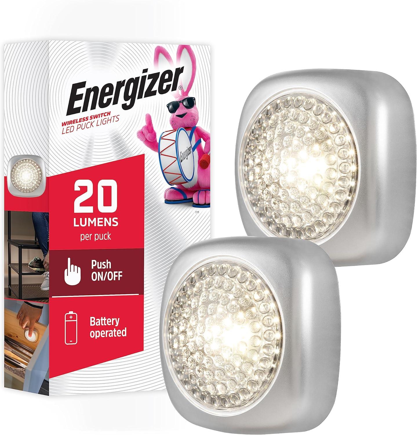 Energizer Silver Battery-Operated LED Tap Cabinet Lights, 2-Pack