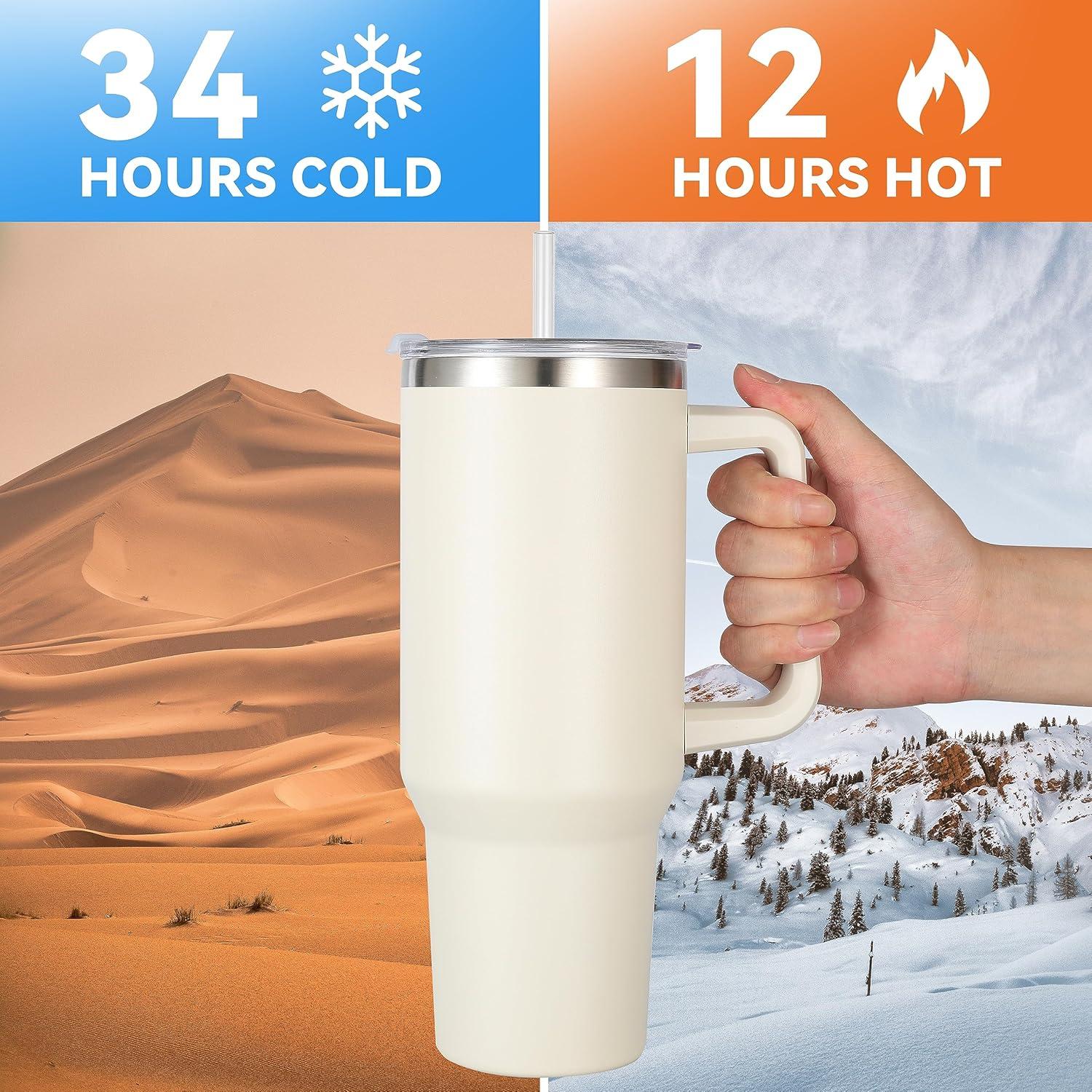 40oz Explosive Car Cup Handle Thermos Cup Stainless Steel Large Capacity Cold Straw Ice Bullion Cup