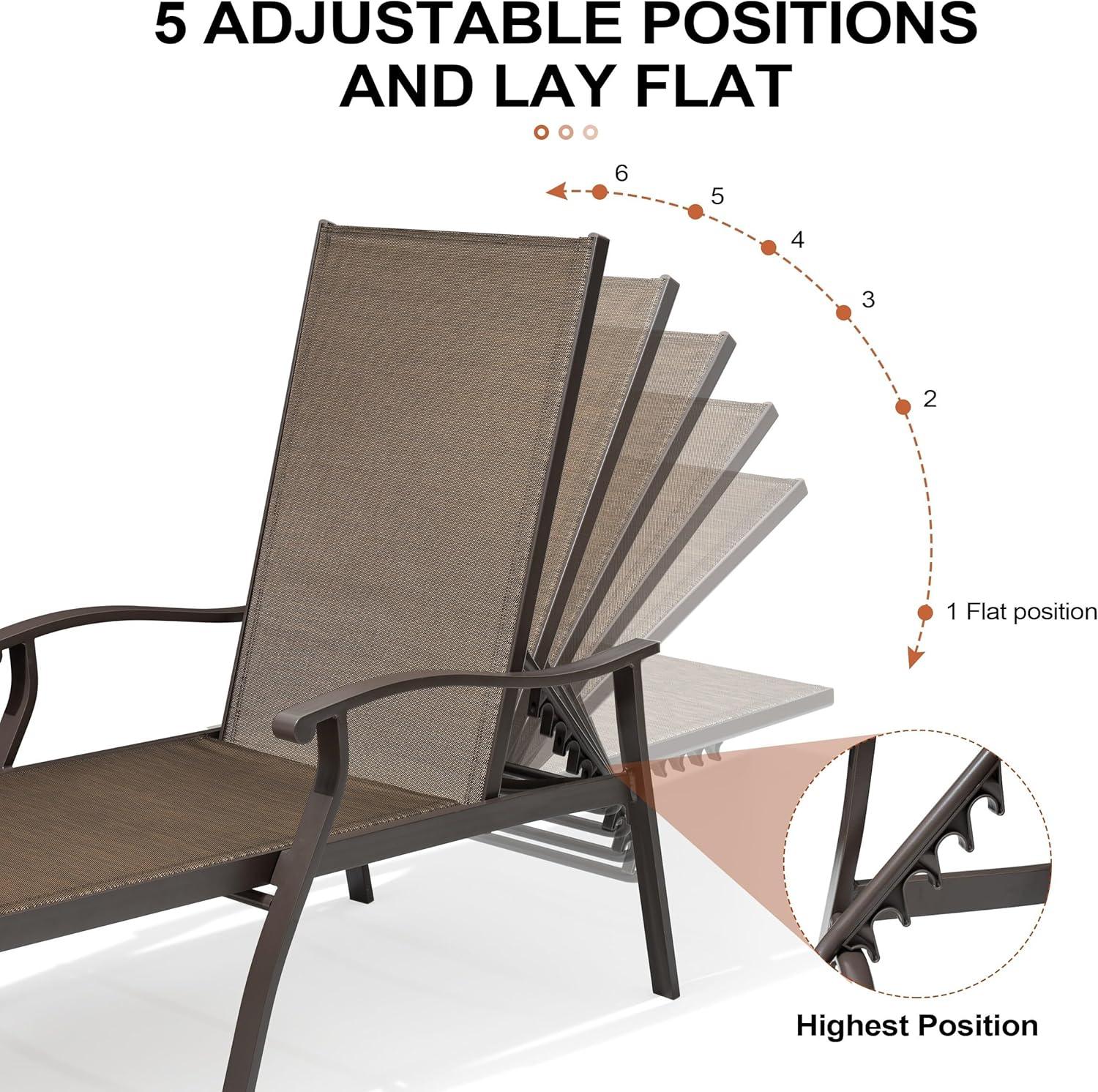 Outdoor Aluminum Adjustable Chaise Lounge Chair with Arms - Brown - Crestlive Products: Patio Furniture, Weather-Resistant