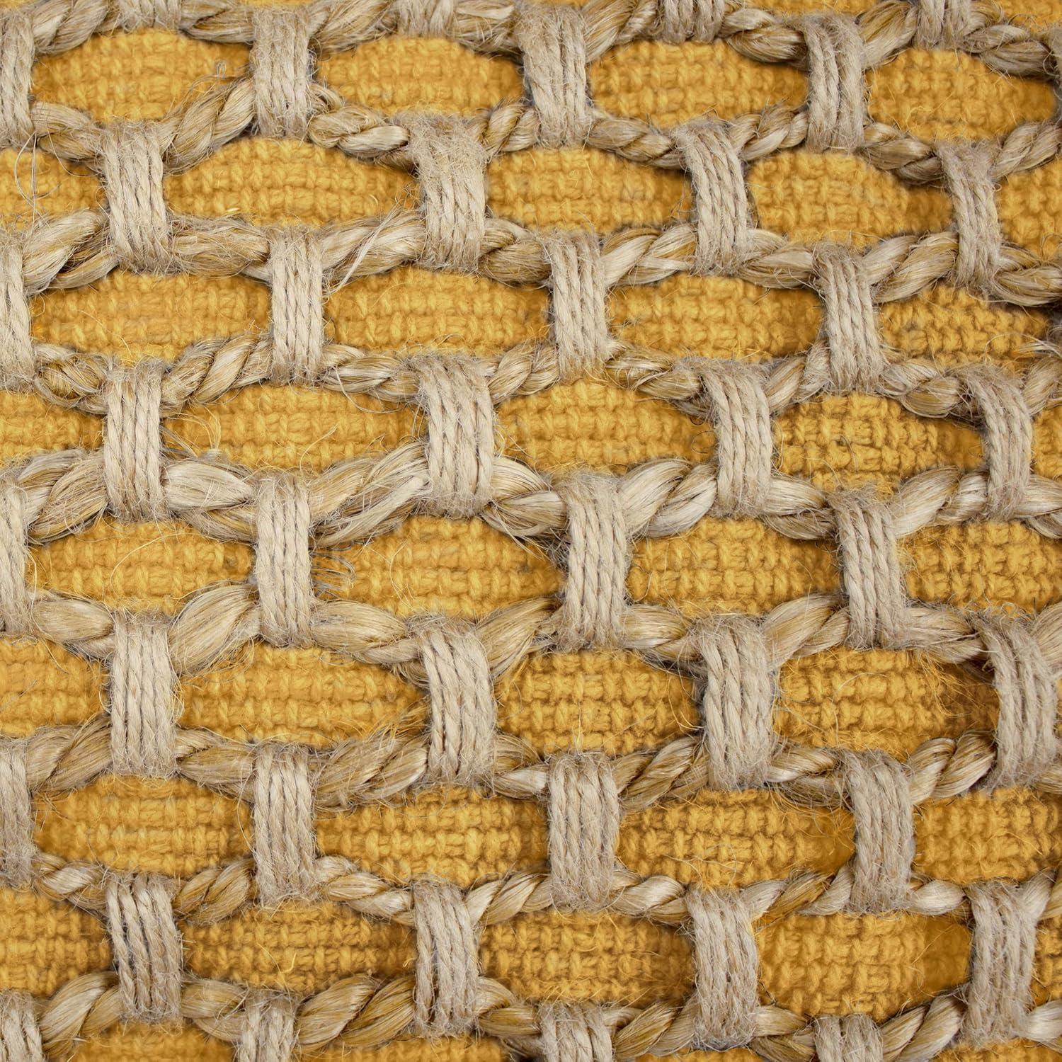 Mustard Yellow Rectangular Woven Cotton and Jute Throw Pillow