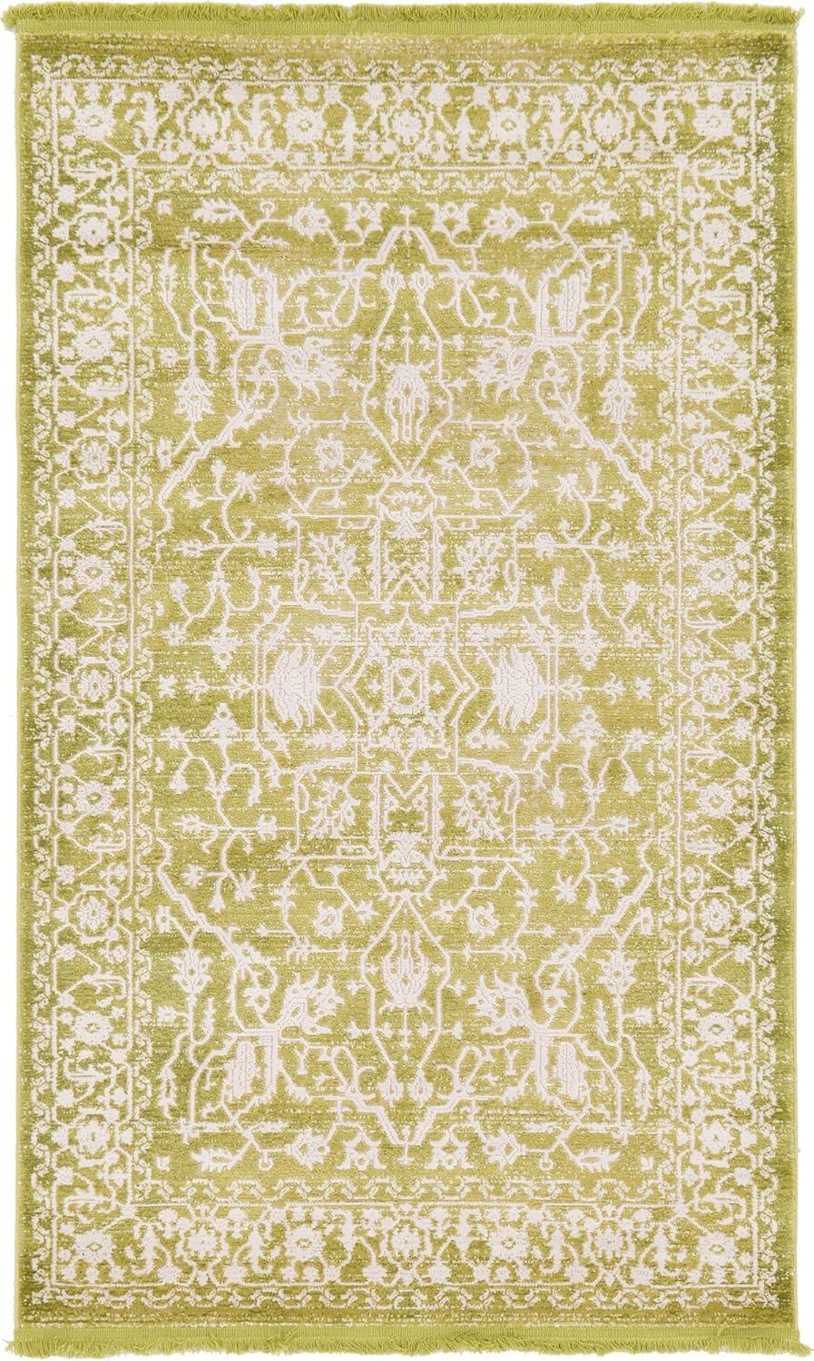 Light Green Rectangular Synthetic Stain-Resistant Area Rug