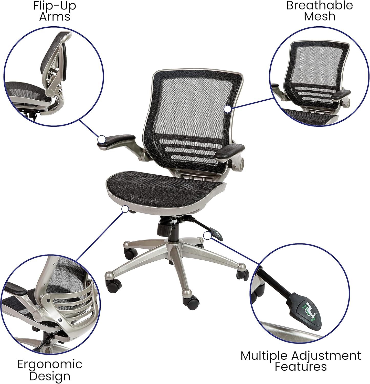 Flash Furniture Mid-Back Transparent Black Mesh Executive Swivel Office Chair with Graphite Silver Frame and Flip-Up Arms