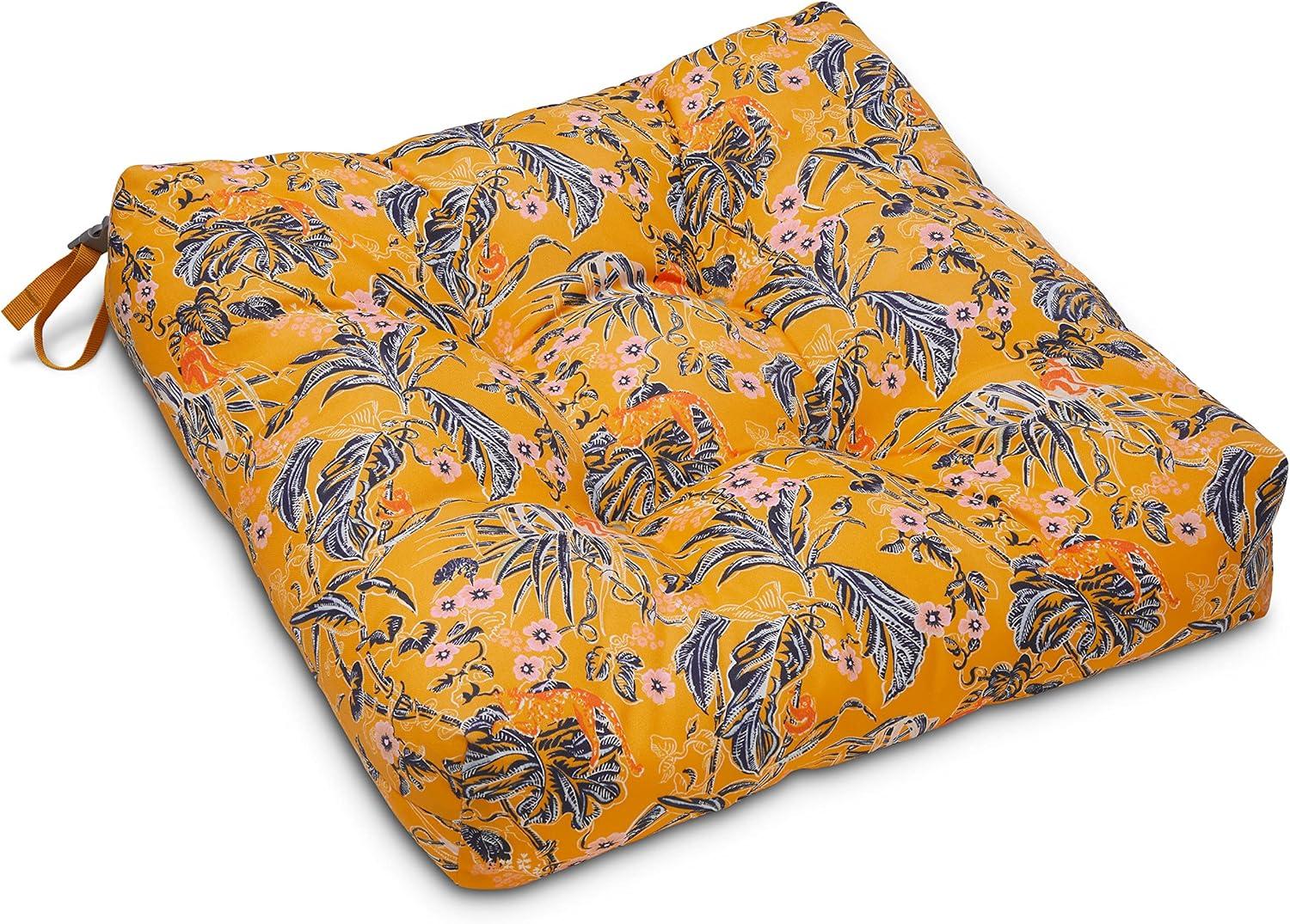 Rain Forest Toile Gold Water-Resistant 19" Patio Chair Cushions, 2 Pack