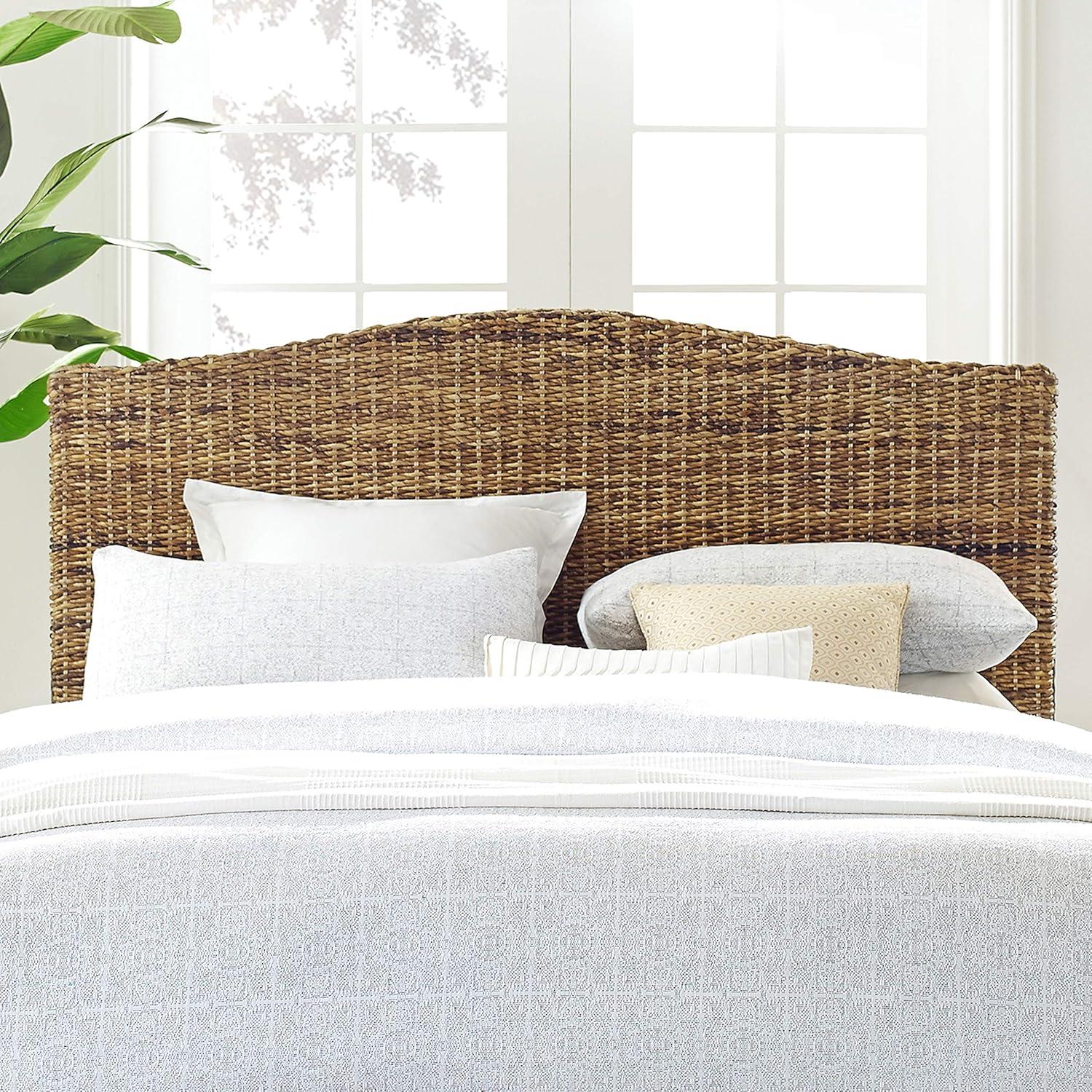 Serena King Natural Banana Leaf Rattan Headboard with Metal Frame