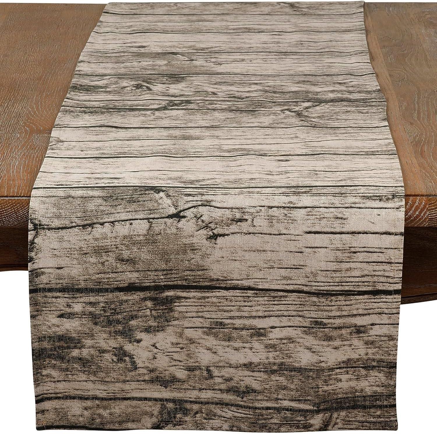 Natural Printed Wood Design Cotton Table Runner