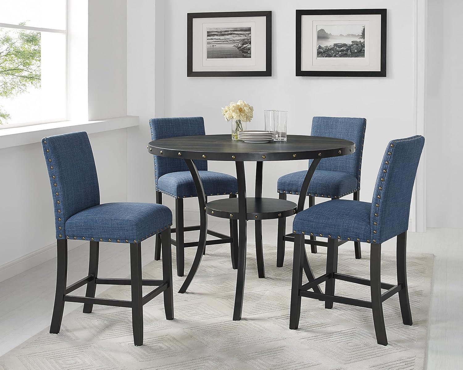 Blue Fabric Counter Height Stools with Espresso Wood Frame