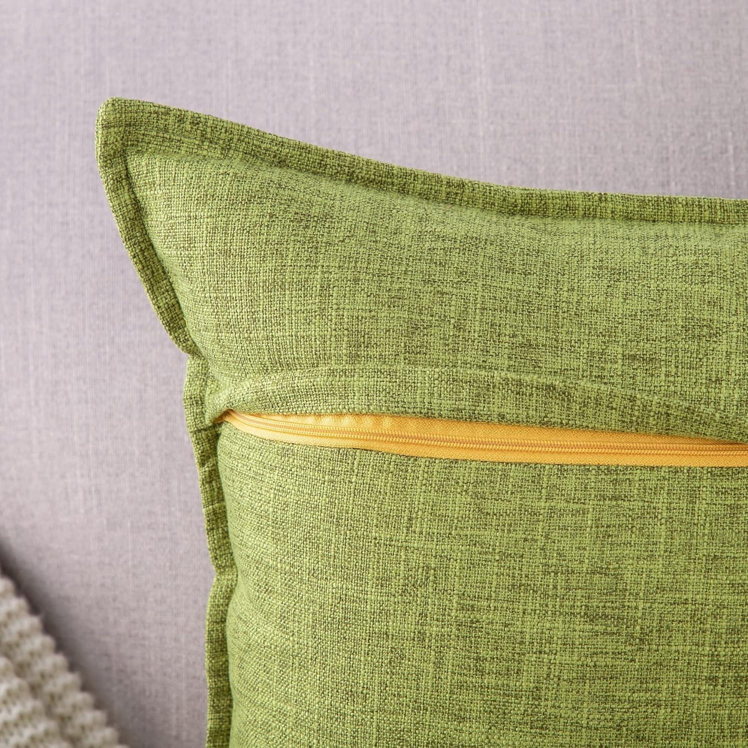 Xukmct 2 Pack Linen Square Pillow Cover with Zipper, Solid Color Decorative Cushion Case for Couch Patio Sofa, 18 x 18 inch, Green