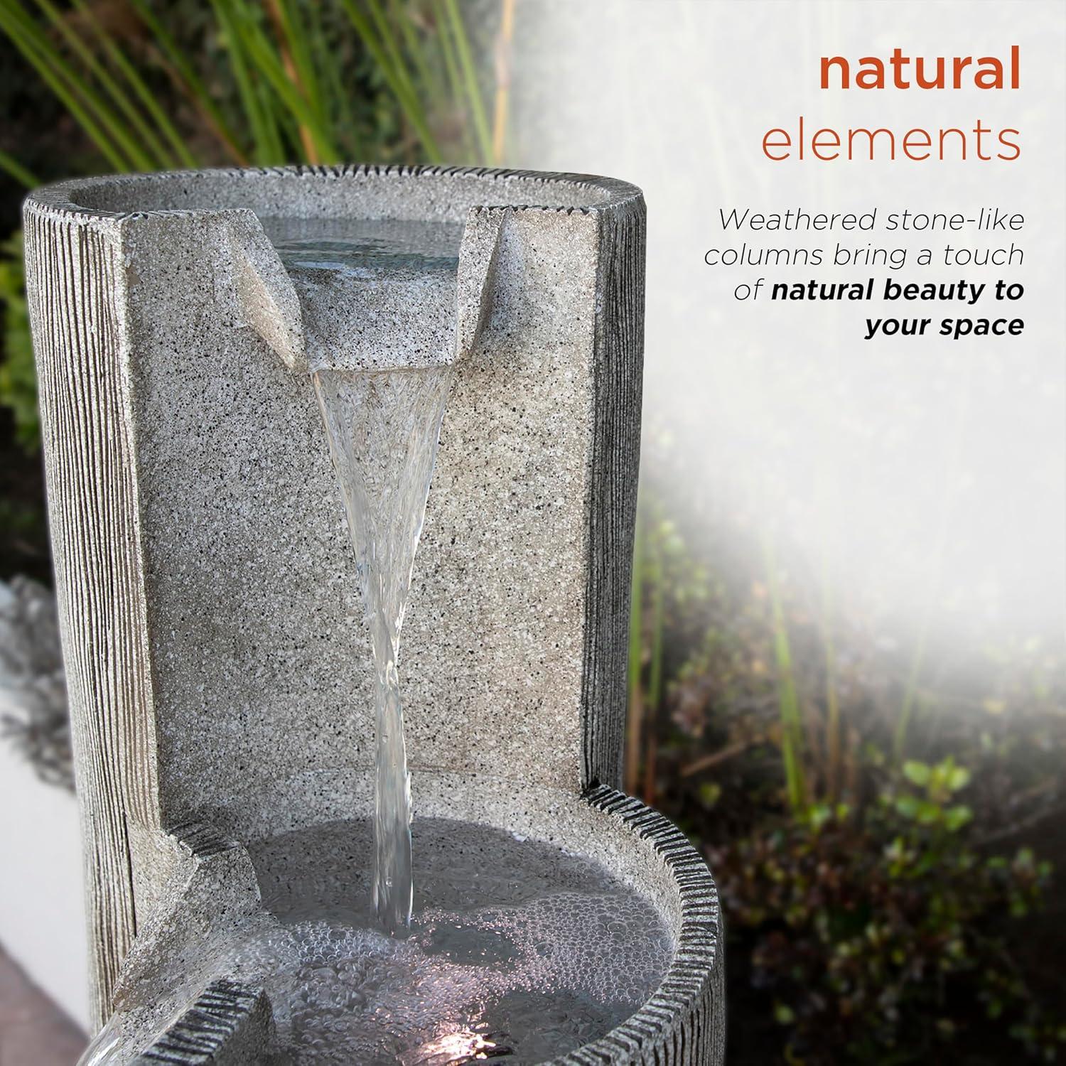 41" Resin Outdoor Tiering Column Zen Fountain with LED Lights Gray - Alpine Corporation
