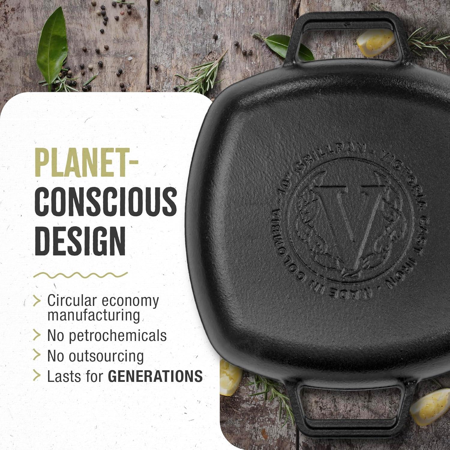 Victoria 10'' Cast Iron Grill Pan / Griddle Set