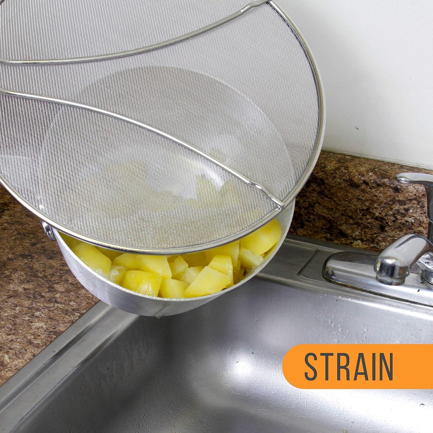 U.S. Kitchen Supply 13" Stainless Steel Fine Mesh Splatter Screen with Resting Feet & Black Comfort Grip Handle