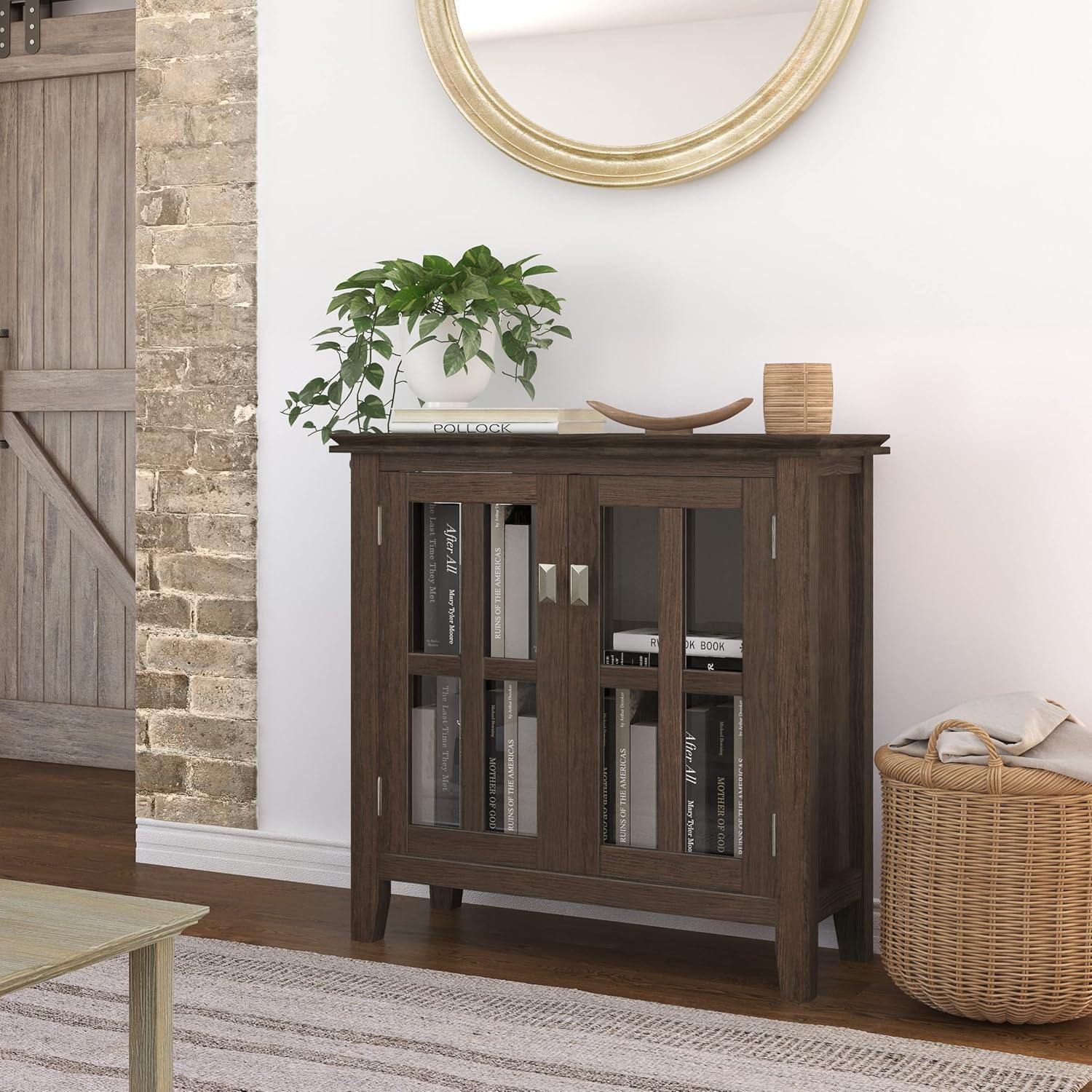 Simpli Home Artisan SOLID WOOD 30" Wide Contemporary Low Storage Cabinet in Farmhouse Brown