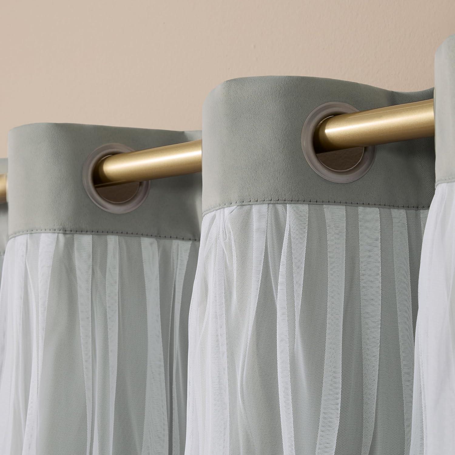 Soft Grey Double Layer Blackout and Sheer Grommet Curtains