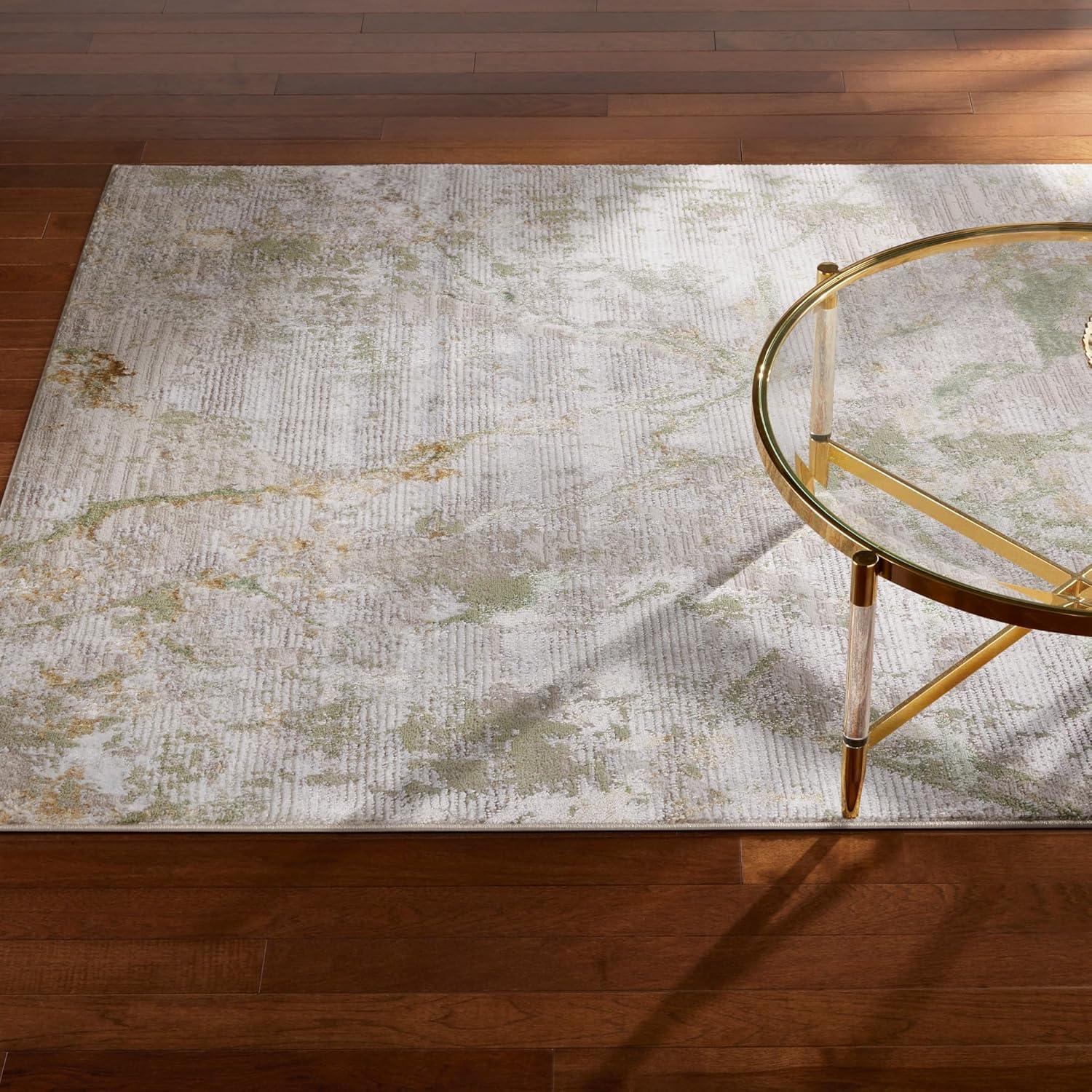 TOWN & COUNTRY LUXE Opaline Bold Marble Area Rug with Glam Metallic Ribbed Texture Pile, Sage Green