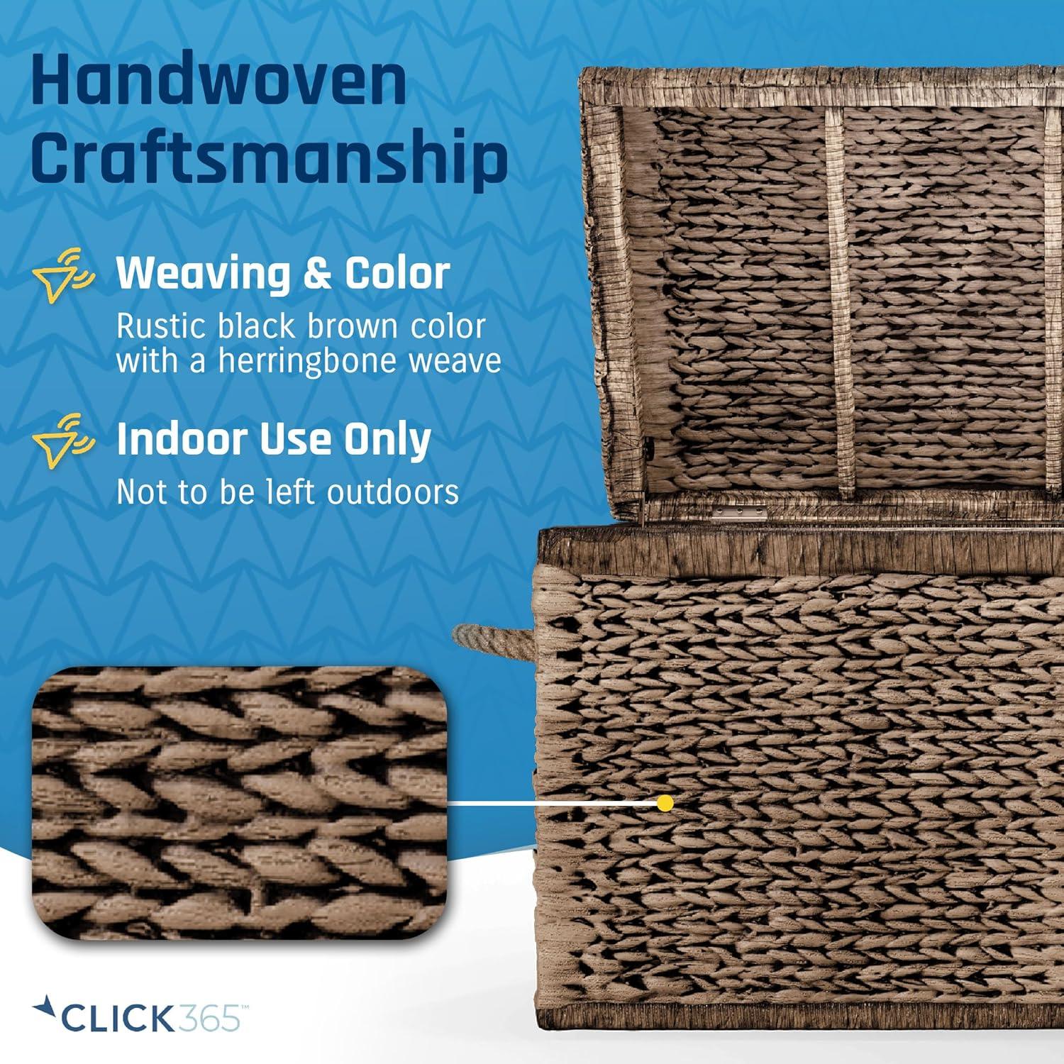 ClickDecor Farmhouse Wicker Trunk Rustic: Metal Frame, Hinged Lid, No Assembly, 66lb Capacity