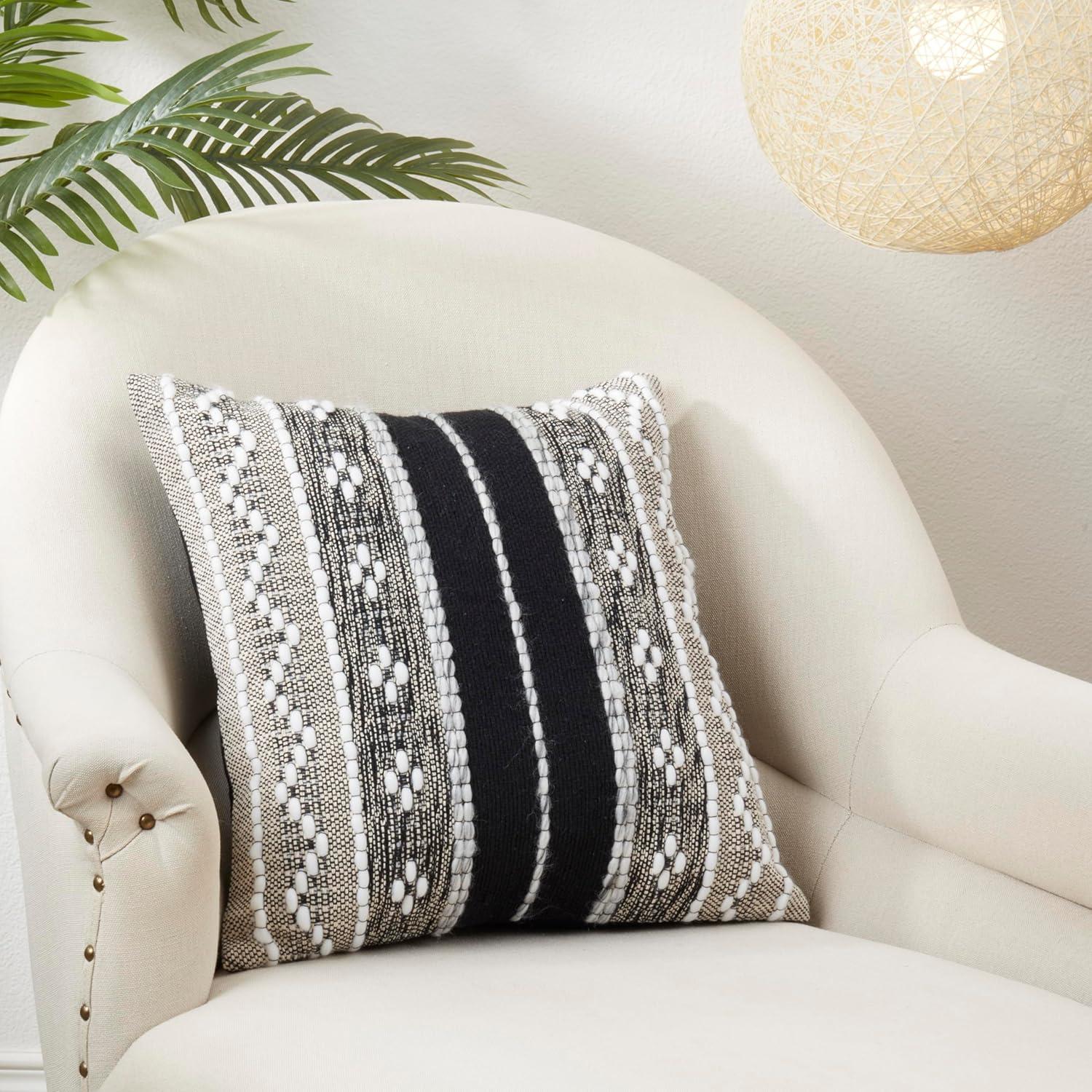 18" Black and White Cotton Multi-Pattern Throw Pillow