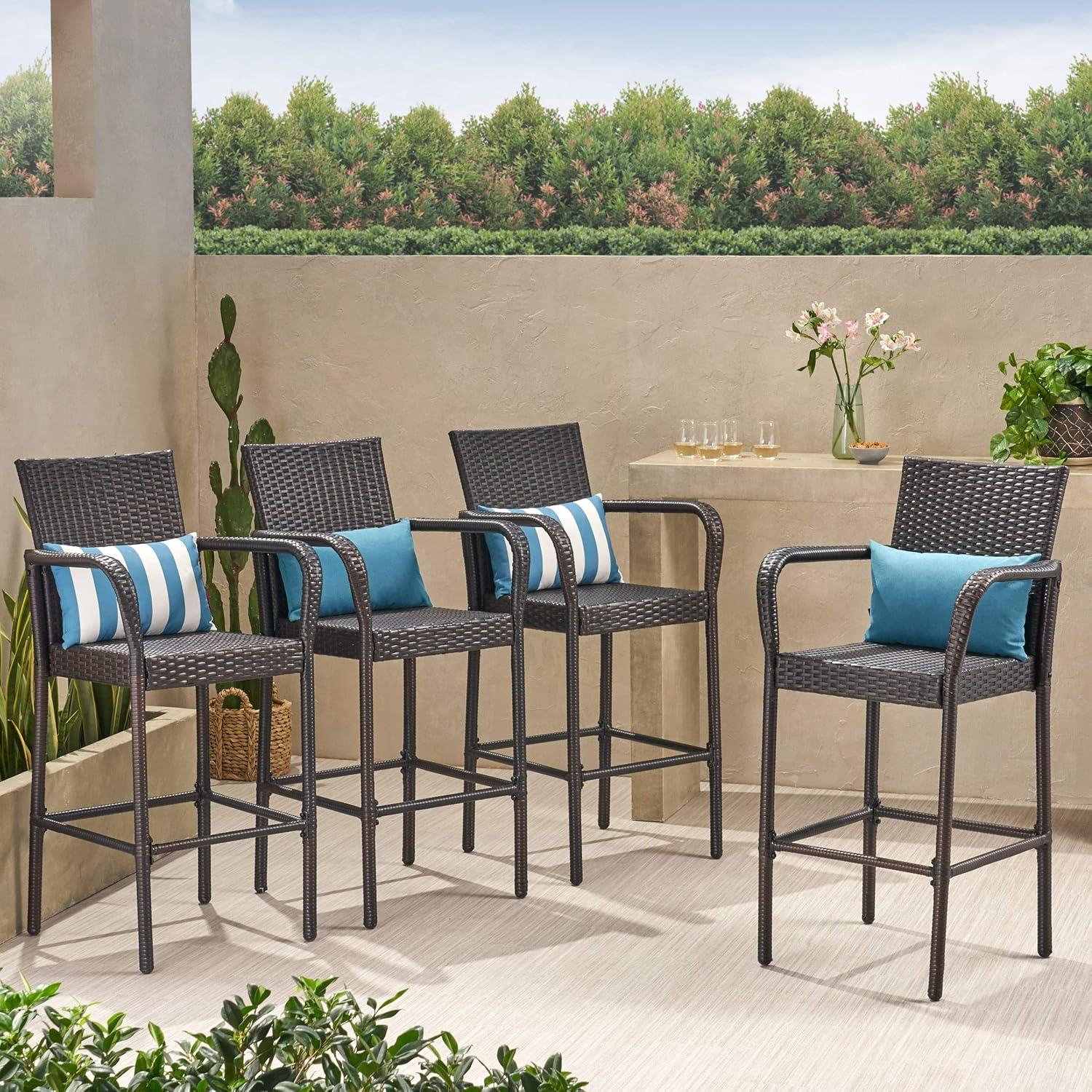 Delfina 4pk Wicker Barstool - Brown - Christopher Knight Home: UV & Weather-Resistant, Powder-Coated Frame