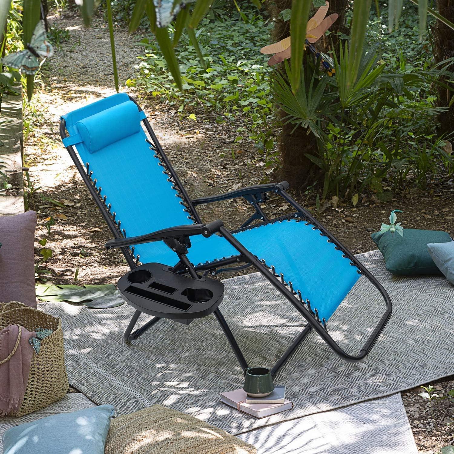 Blue Adjustable Zero Gravity Outdoor Lounge Chairs with Cushions, Set of 2