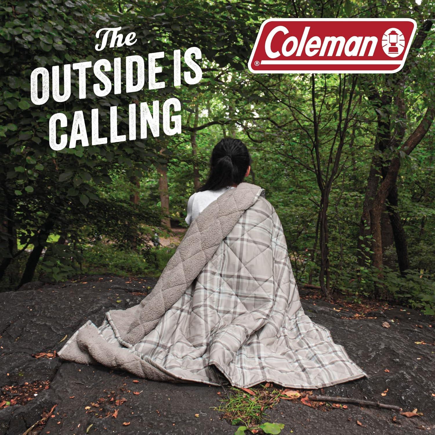 Coleman Coleman Reversible Water Resistant Nylon and Sherpa Diamond Quilted Indoor/Outdoor Throw/Picnic Blanket