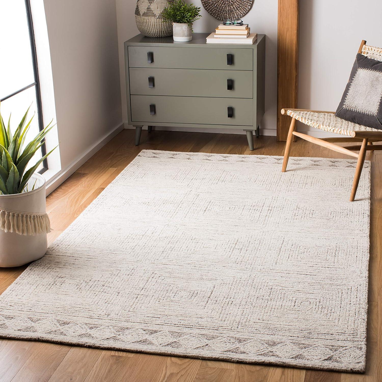 Handmade Ivory & Grey Abstract Wool Area Rug, 11' x 15'