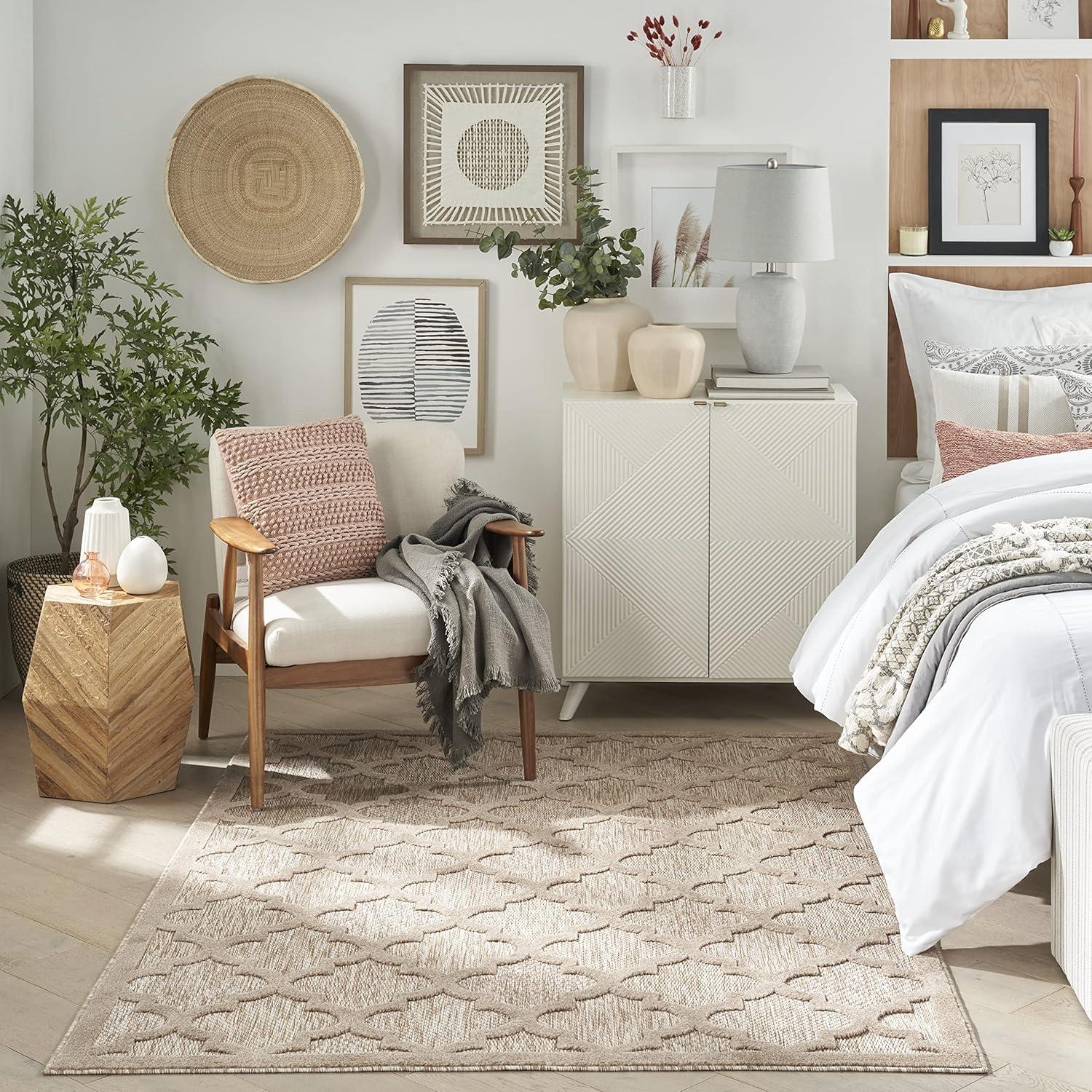 Nourison Easy Care Trellis Flatweave Indoor Outdoor Area Rug 4' x 6' Natural Beige