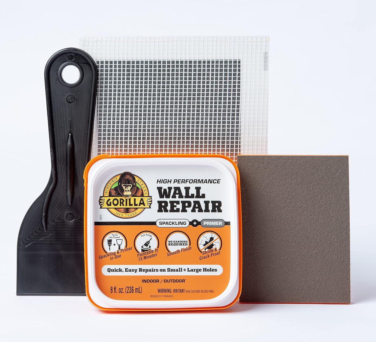Gorilla Glue Wall Repair Kit. 4oz Spackling & Patch, 3" Putty Knife and 220 Grit Sanding Block Color