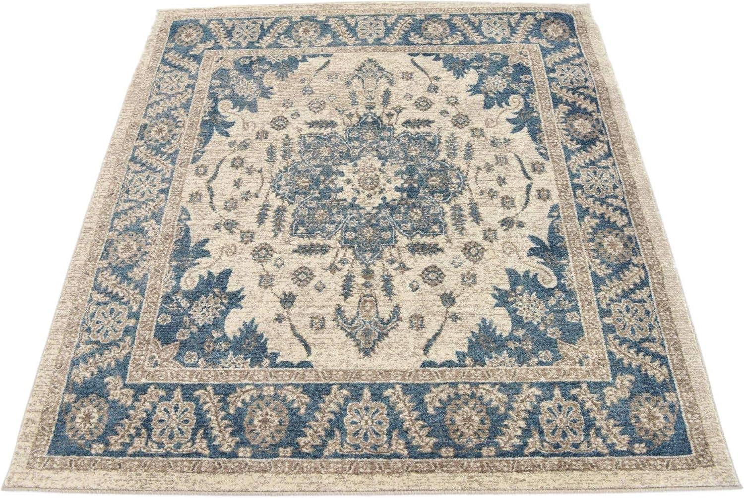 Salzburg Ivory and Gray Floral Square Indoor Rug, 5' x 5'