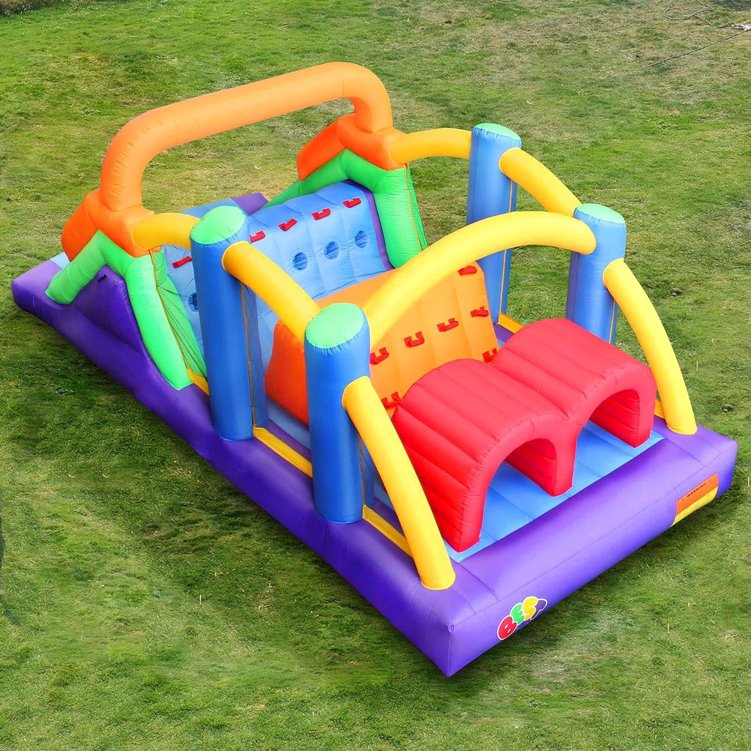 Colorful Inflatable Obstacle Course Bounce House with Slide