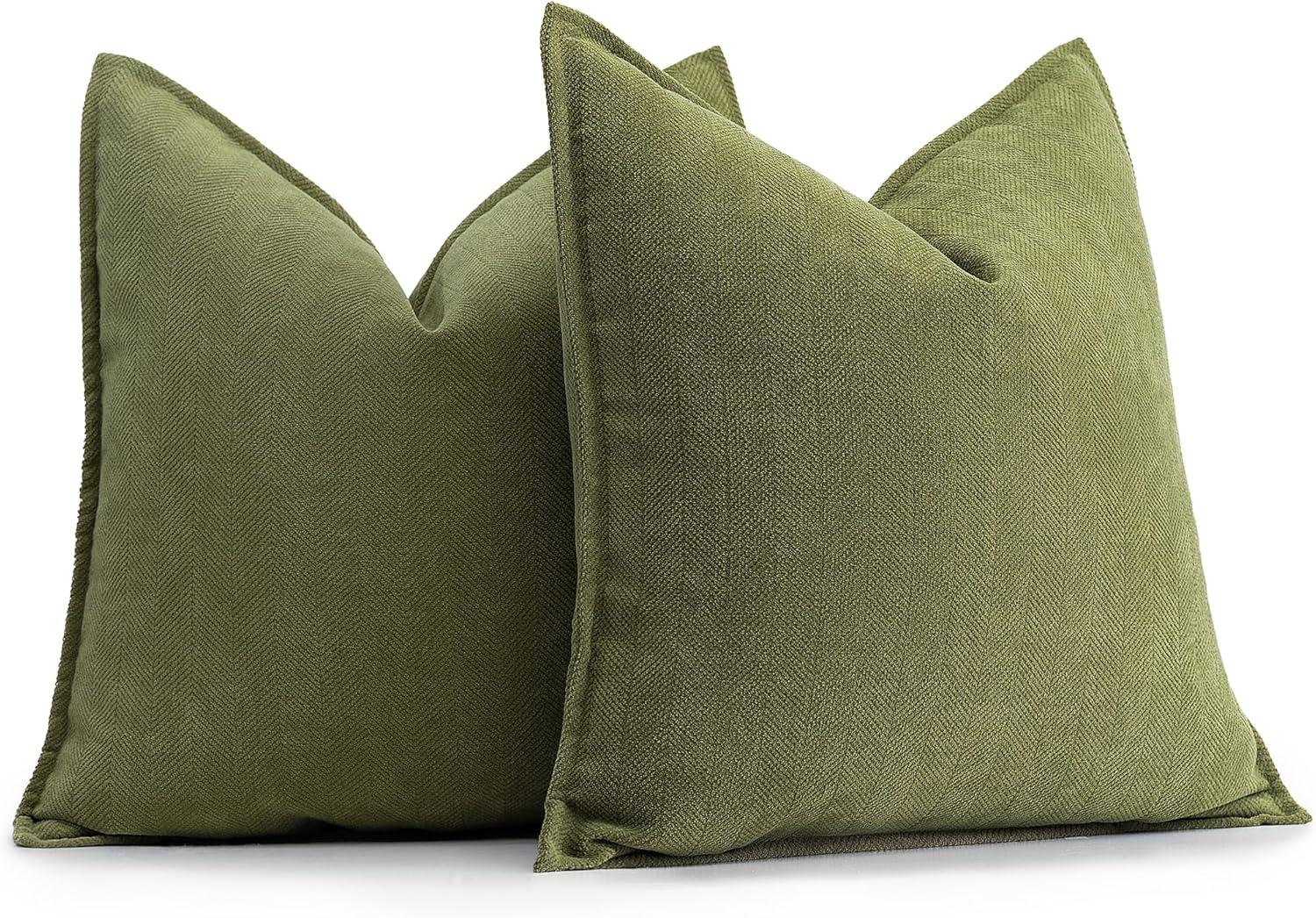 Olive Green Cotton Linen Standard Pillowcases Set