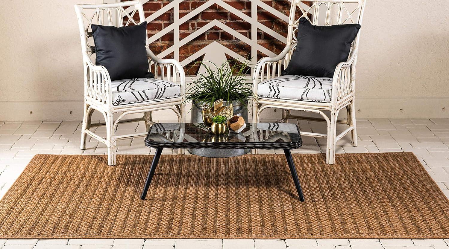 Unique Loom Outdoor Border Collection Area Rug - Checkered (2' 2" x 3' 1" Rectangle Light Brown)
