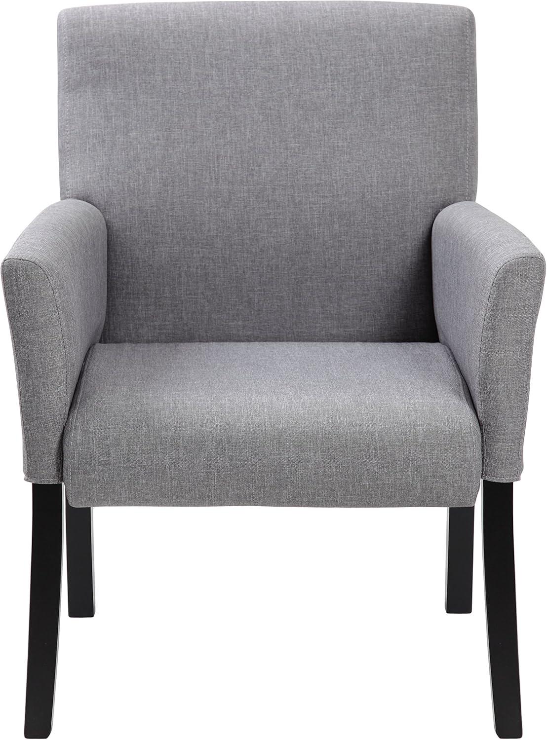 Elegant Medium Gray Linen Upholstered Guest Chair with Black Wood Legs