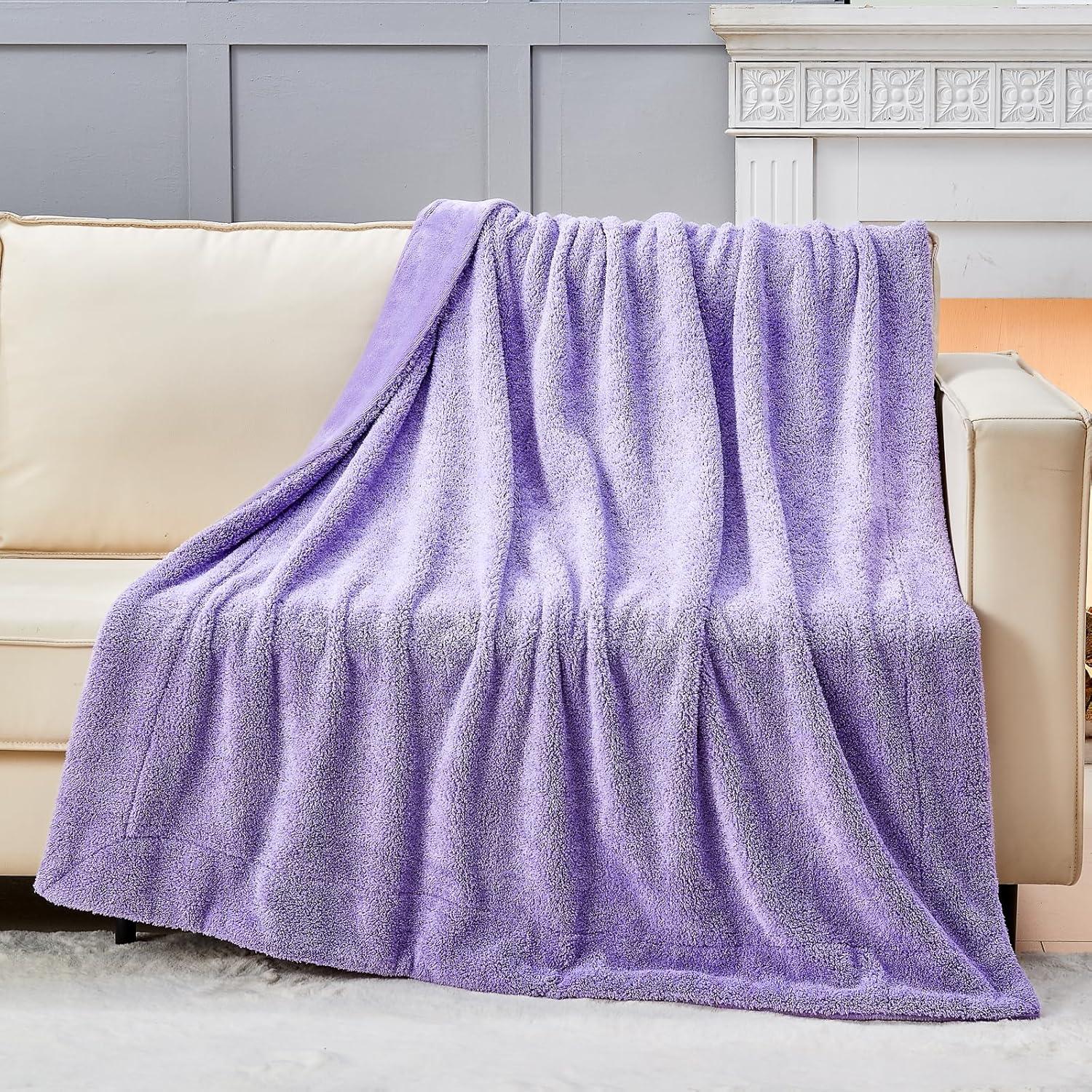 PAVILIA Soft Waffle Blanket Throw for Sofa Bed, Lightweight Plush Warm Blanket for Couch , Lavender Purple/Throw - 50x60