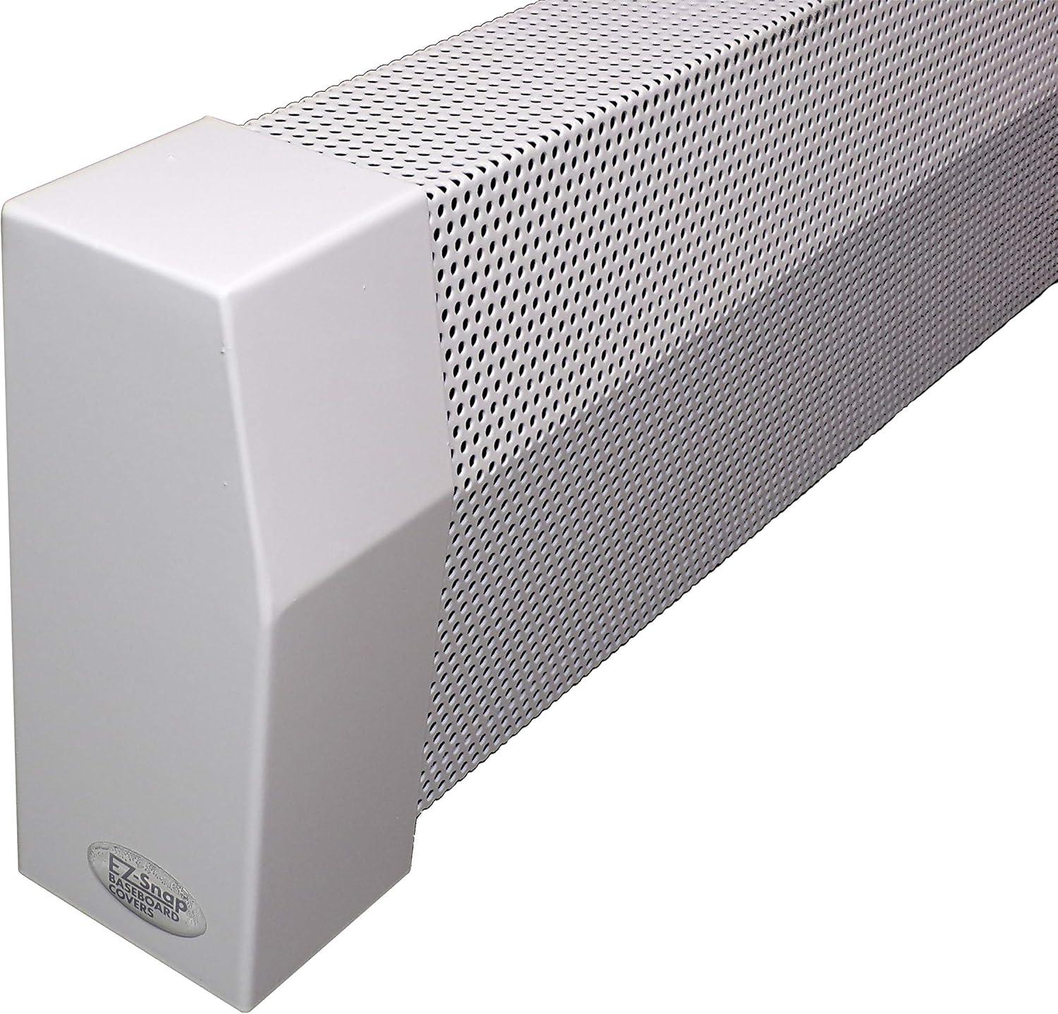 EZ Snap Covers 5 Foot White Standard 7 1/2" White Baseboard Heater Cover Galvanized Steel Kit with 2 Closed End Caps & 3 Brackets