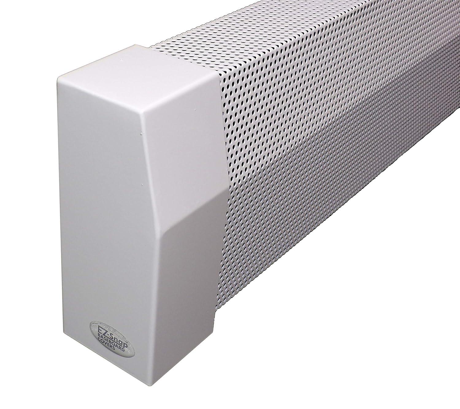 EZ Snap Covers 5 Foot White Standard 7 1/2" White Baseboard Heater Cover Galvanized Steel Kit with 2 Closed End Caps & 3 Brackets - for HYDRONIC Heat - NOT for Electric Baseboards