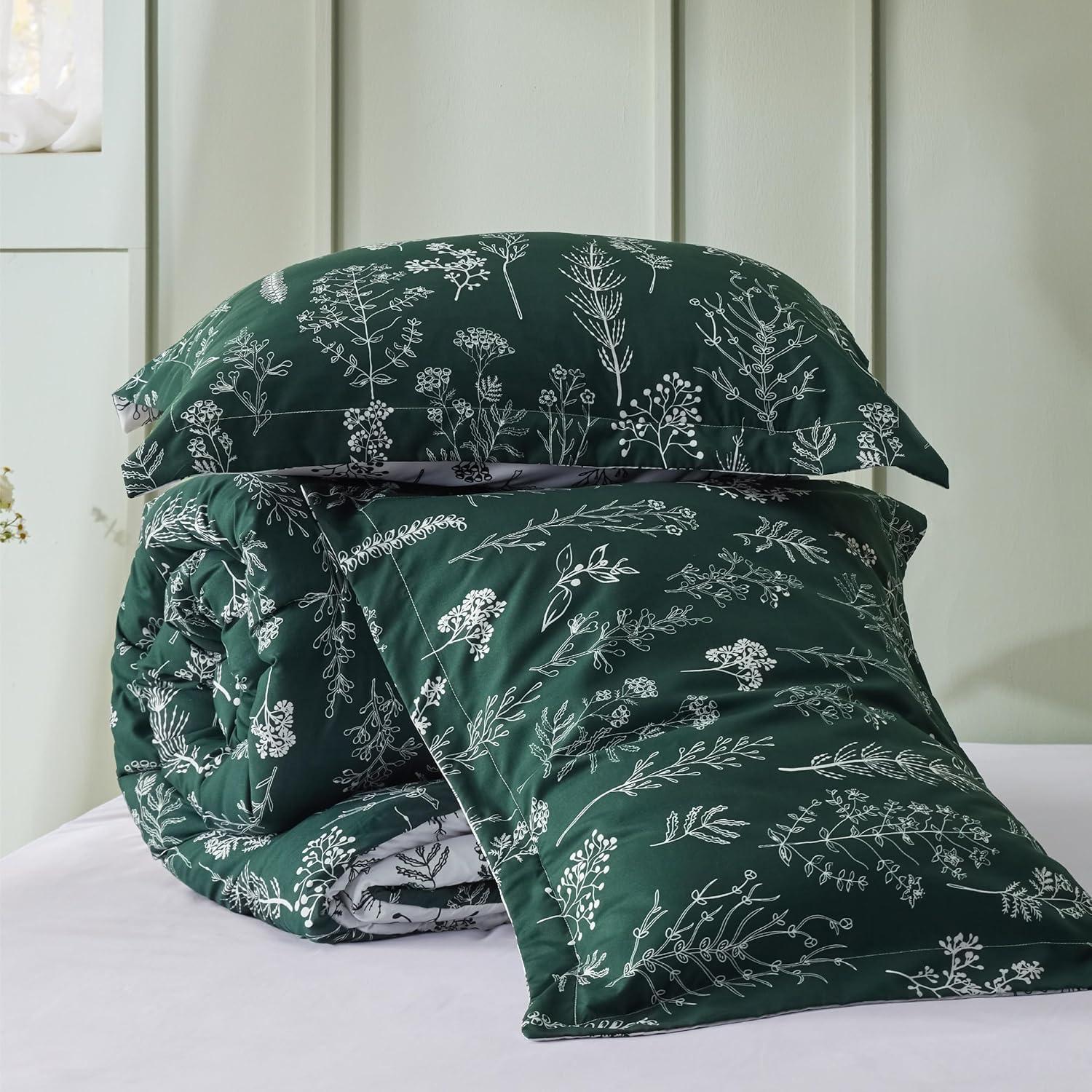 Sage Green Floral Reversible Microfiber King Duvet Set