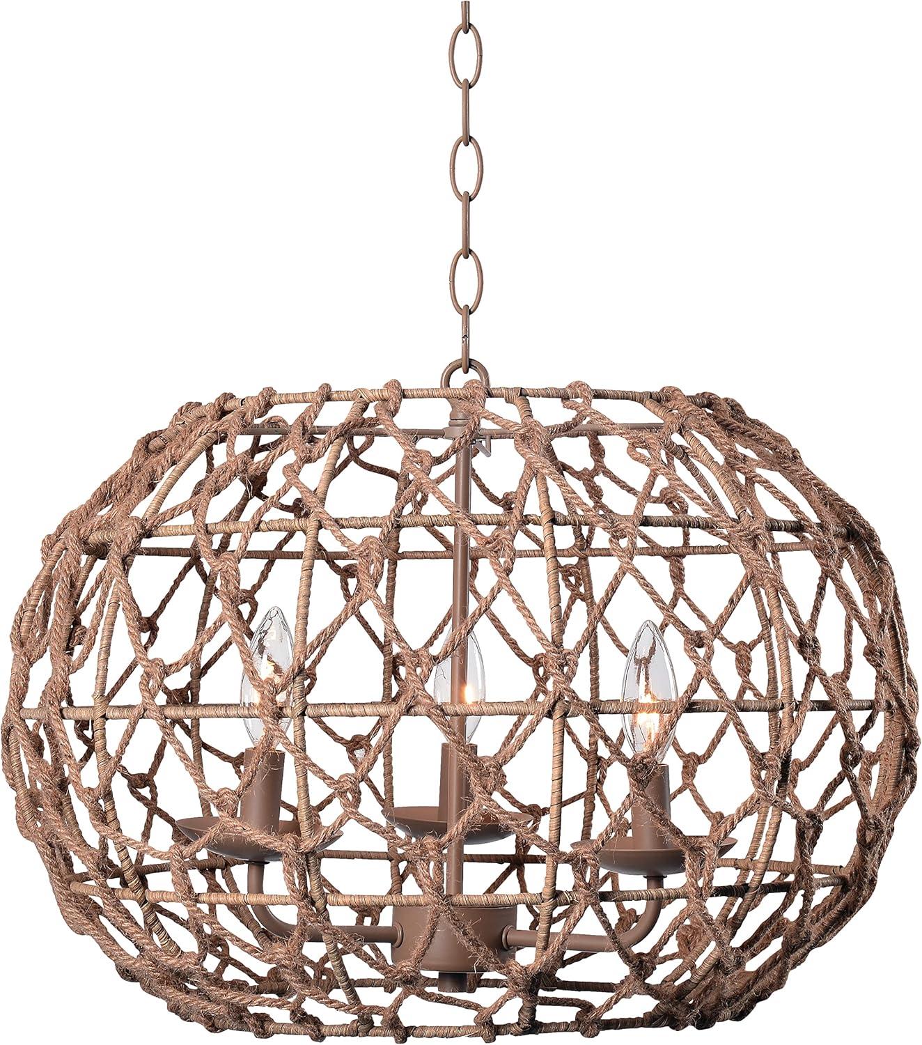 Coastal Tan Rope-Woven 3-Light LED Globe Pendant