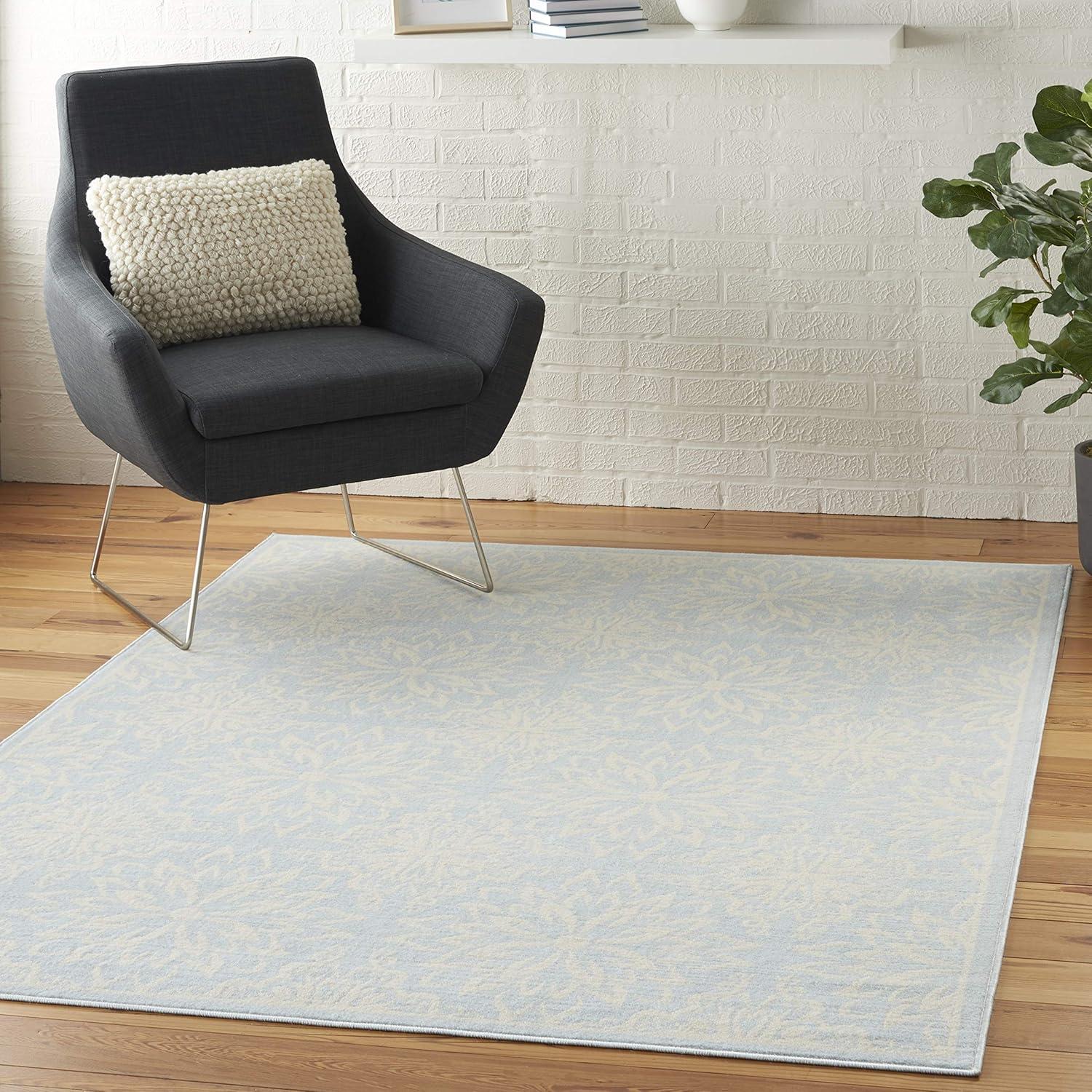 Nourison Jubilant Floral Ivory/Light Blue 6' x 9' Area Rug, (6x9)