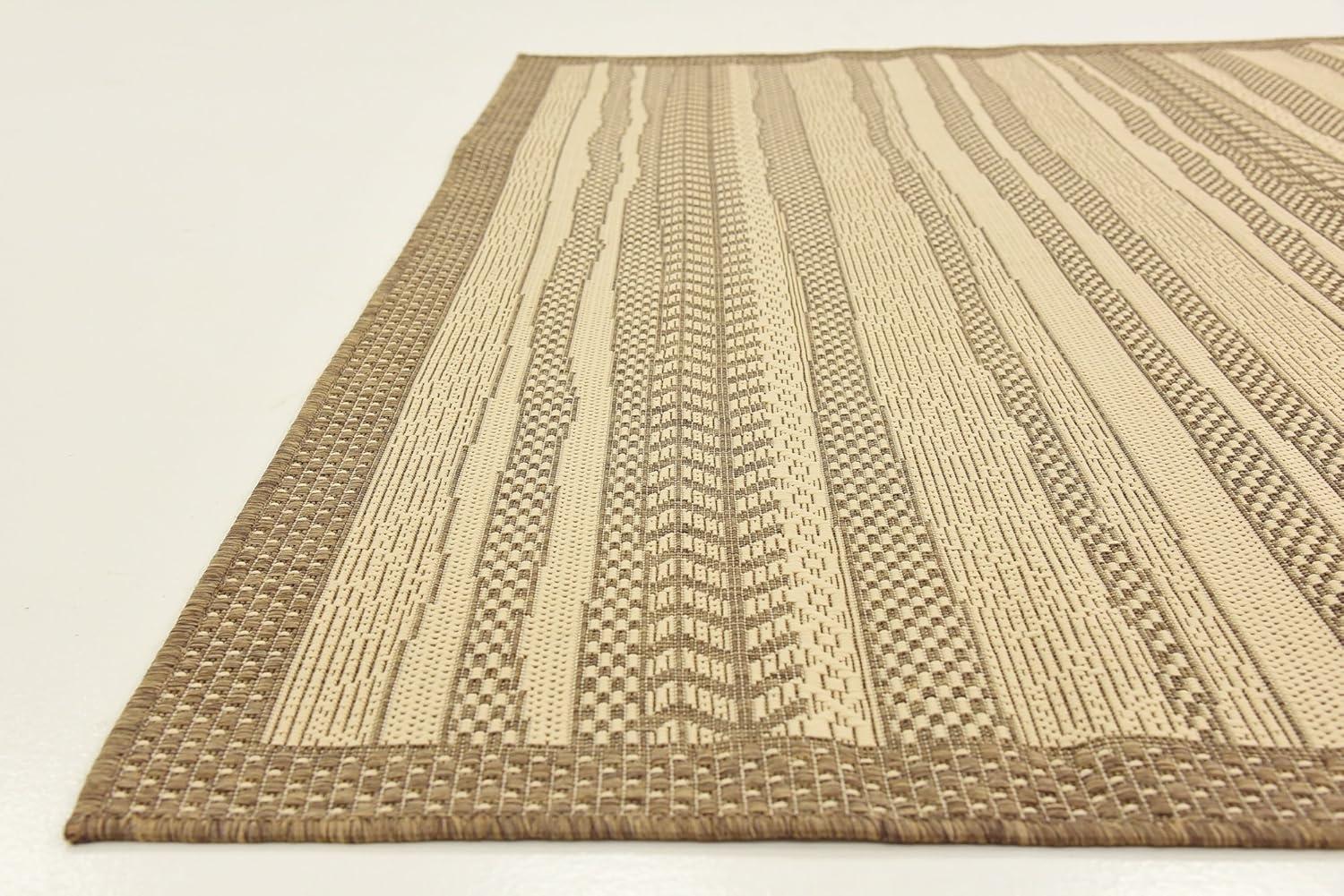 Unique Loom Outdoor Border Collection Area Rug - Lines (6' 1" Square Beige/Brown)