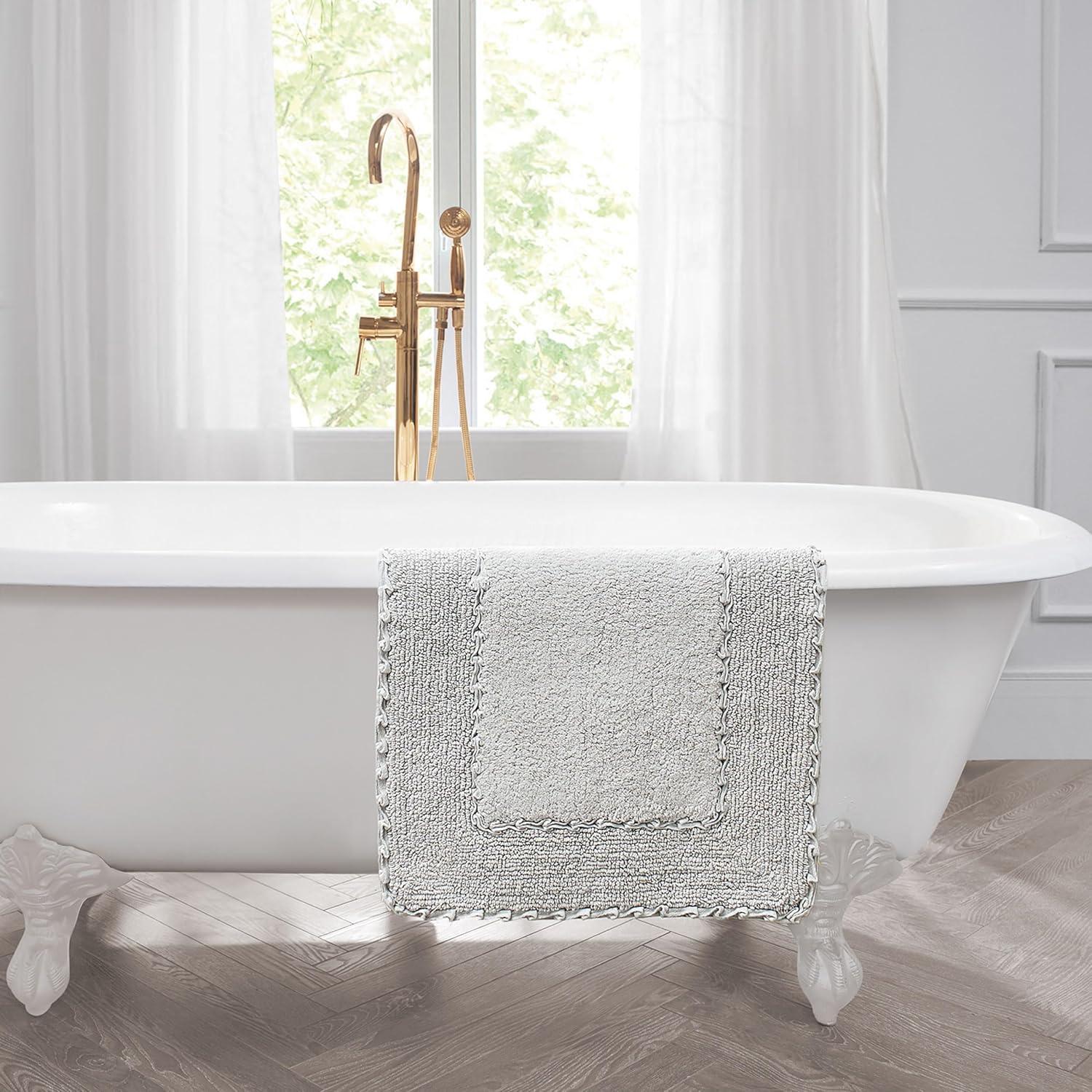Laura Ashley Ruffle Cotton 2-Piece Bath Rug Set, Light Gray
