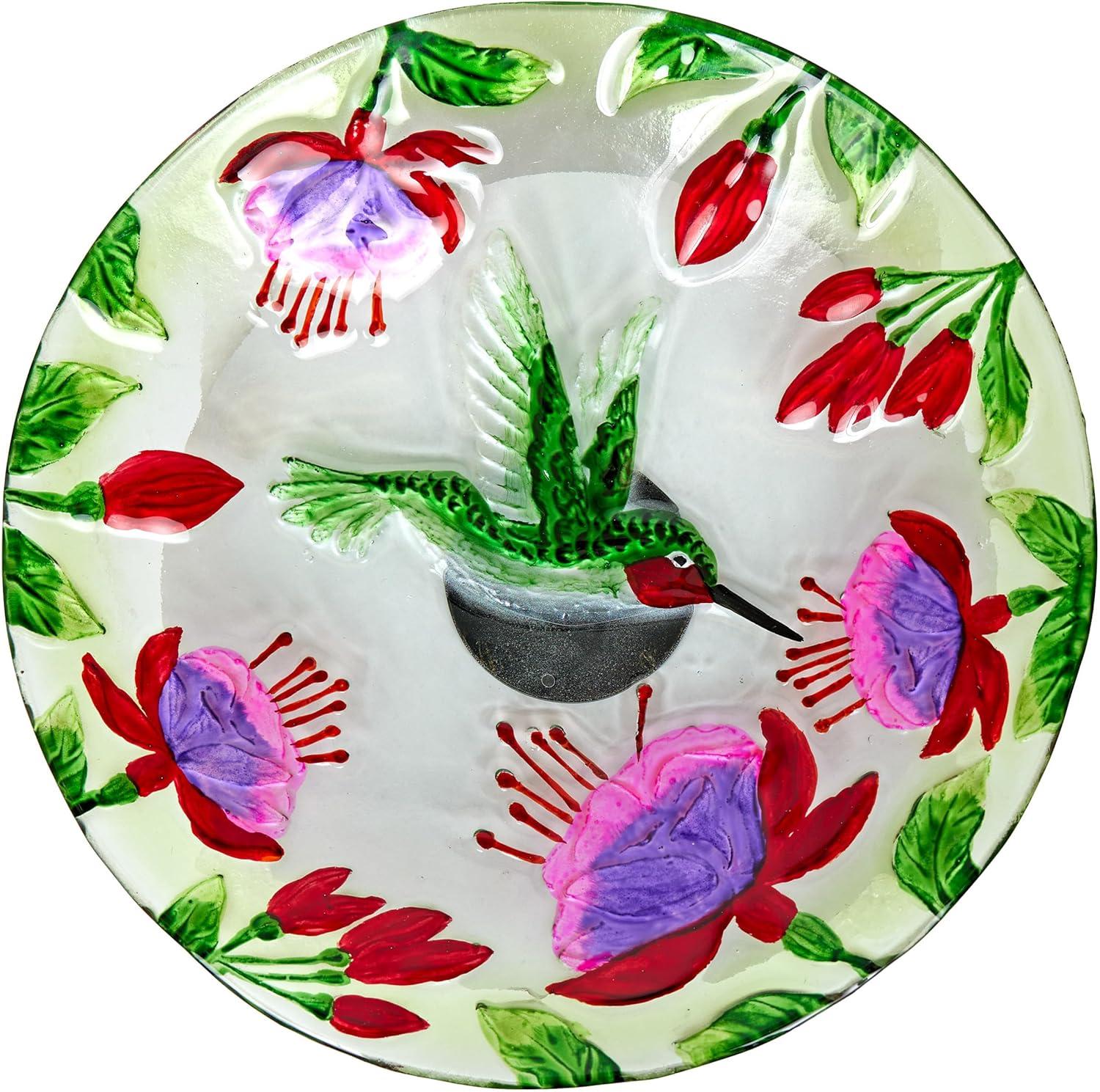 Alpine Glass Stake Bird Bath with Flowers and Hummingbird | Wayfair