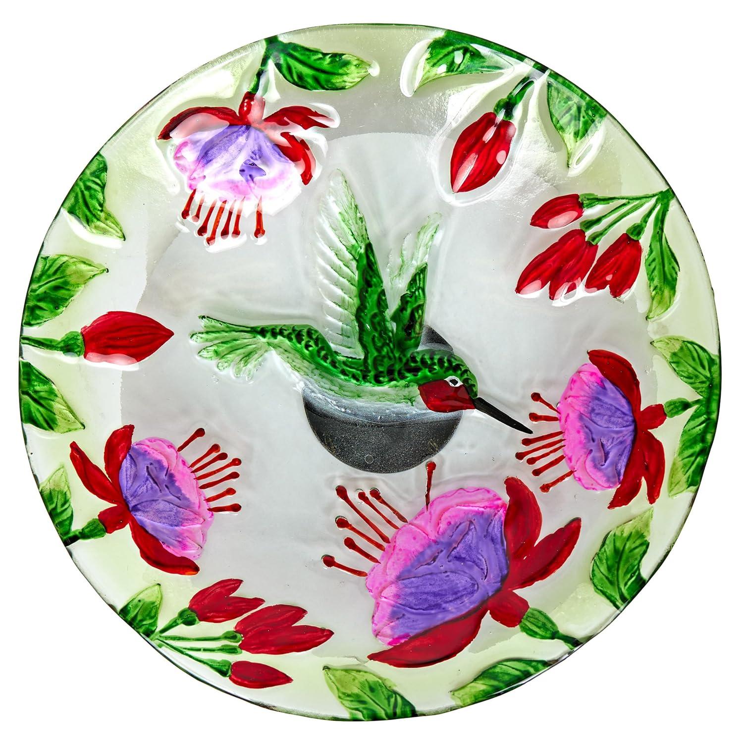 Alpine Glass Stake Bird Bath with Flowers and Hummingbird | Wayfair