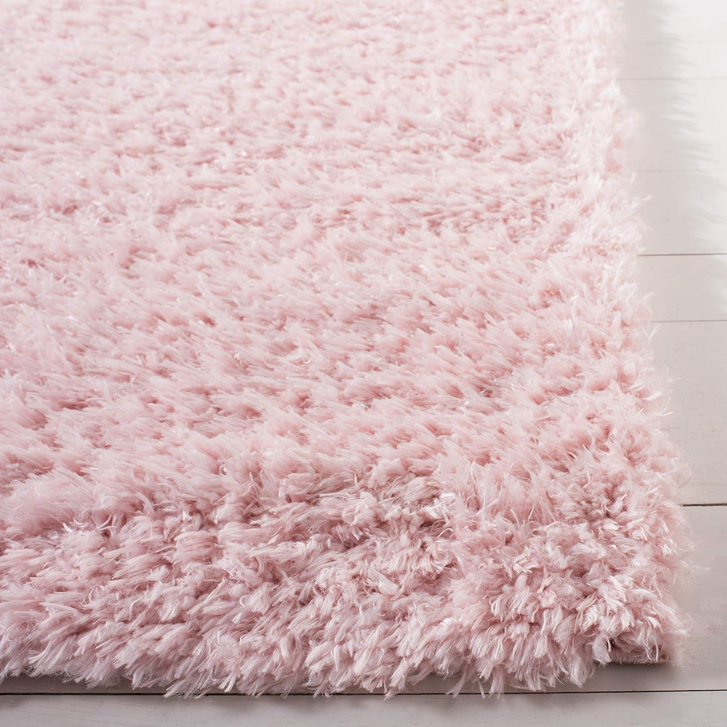 SAFAVIEH Madrid Miah Solid Plush Polyester Shag Area Rug, Blush, 4' x 6'