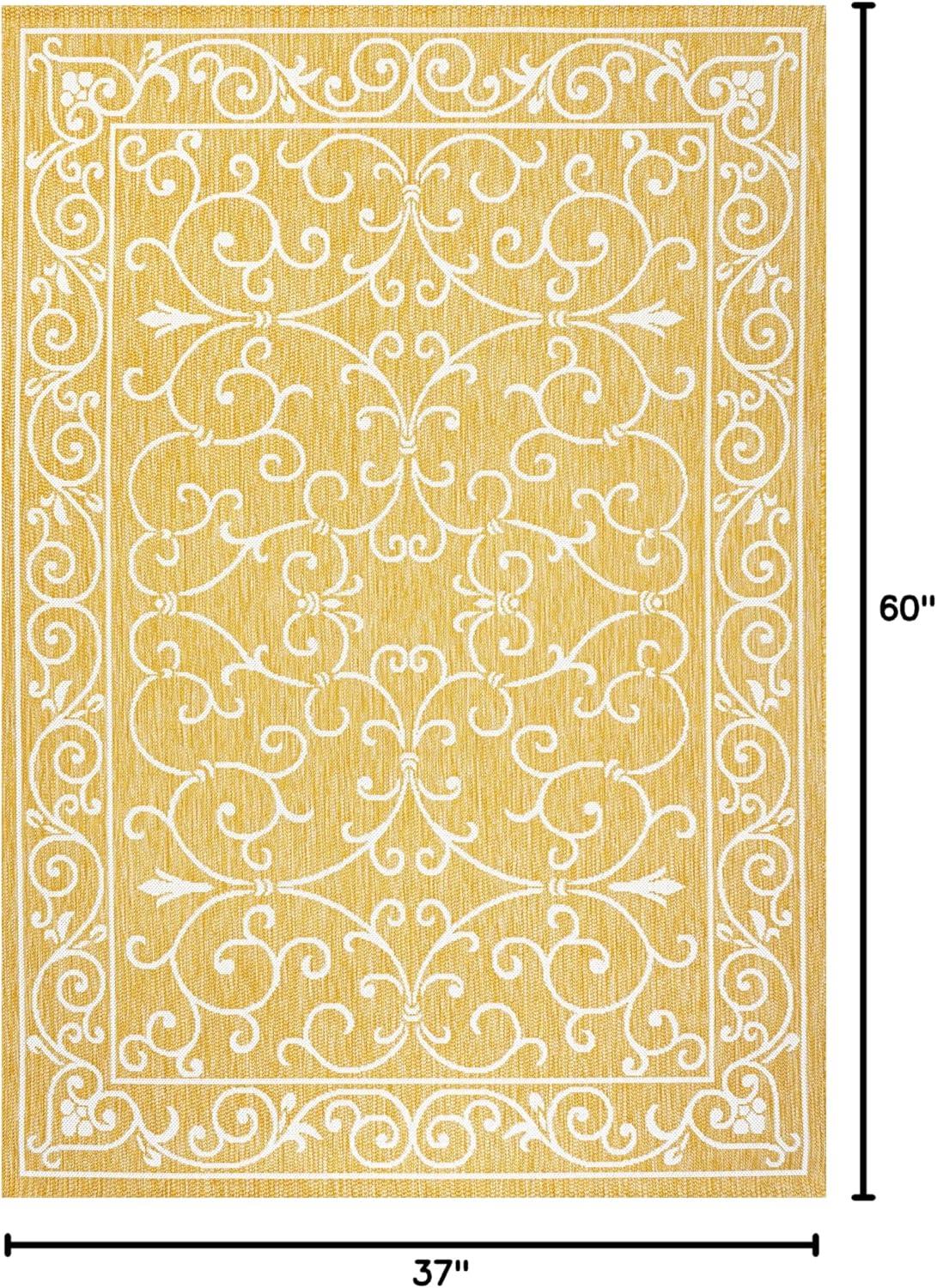 3' x 5' Charleston Vintage Filigree Textured Weave Indoor/Outdoor Area Rug, Yellow/Cream - JONATHAN Y