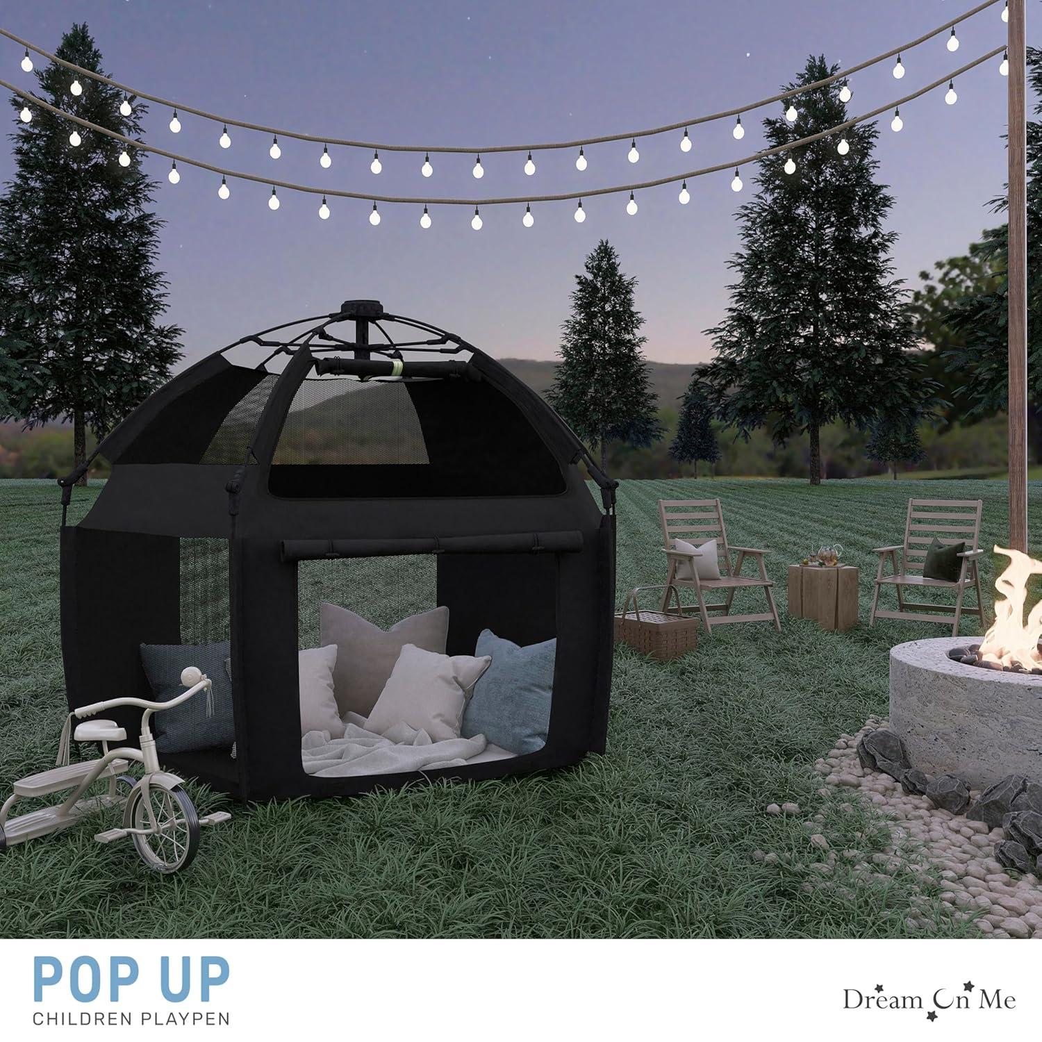 Dream On Me Pop Up Children Playpen, Easy Set-Up- Indoor Play House and Outdoor Play Tent with Canopy Cover, Black