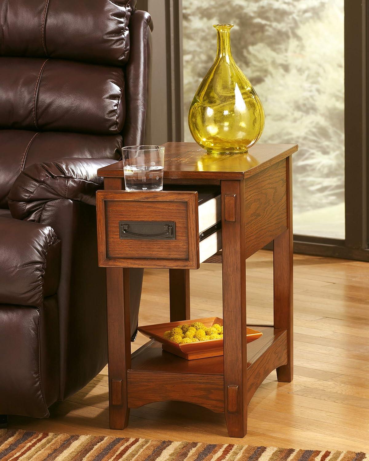 Mission Style 1-Drawer End Table Nightstand in Brown Wood Finish